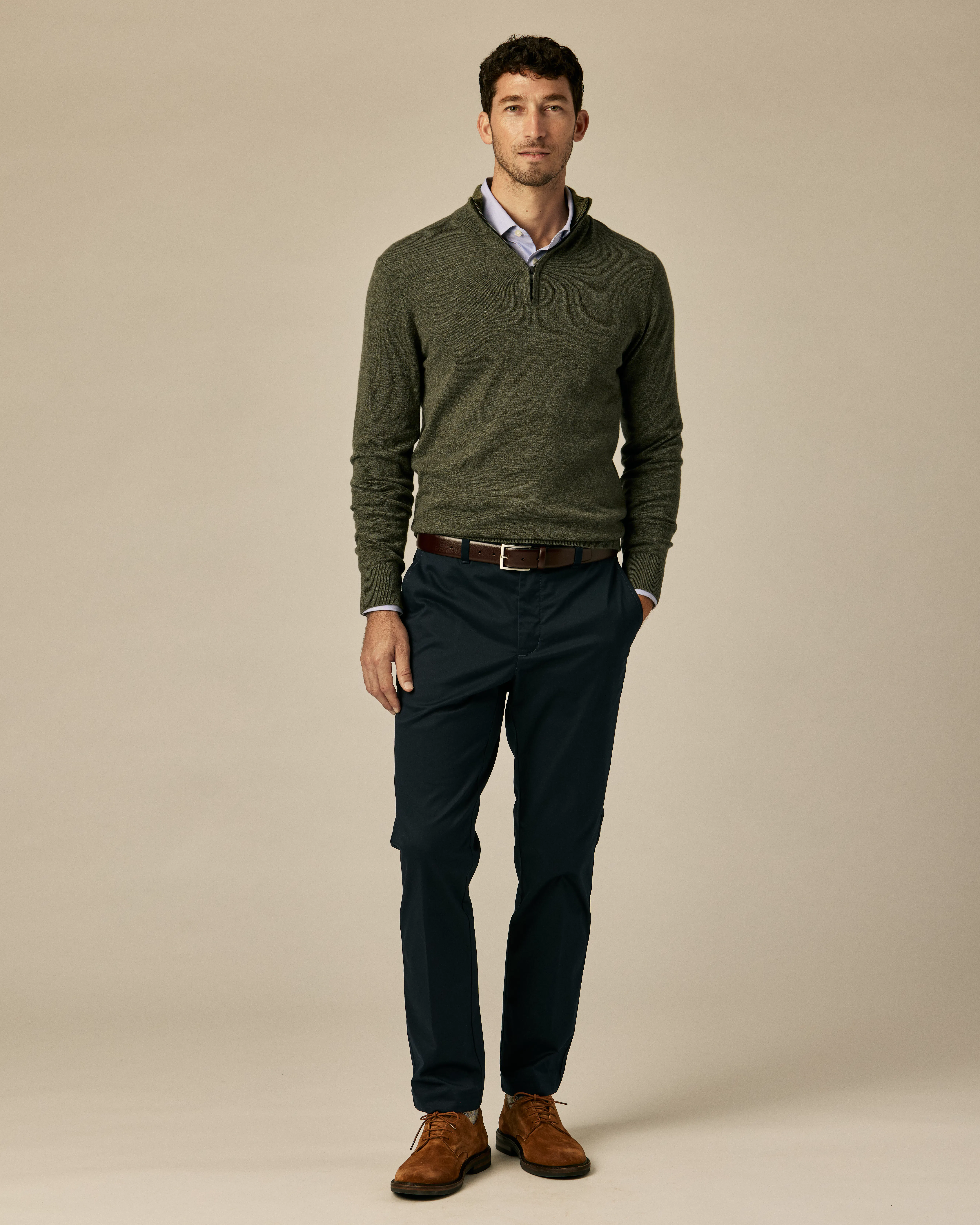 Wills EasyCash Merino Quarter Zip Sweater - Green | Quarter-Zip