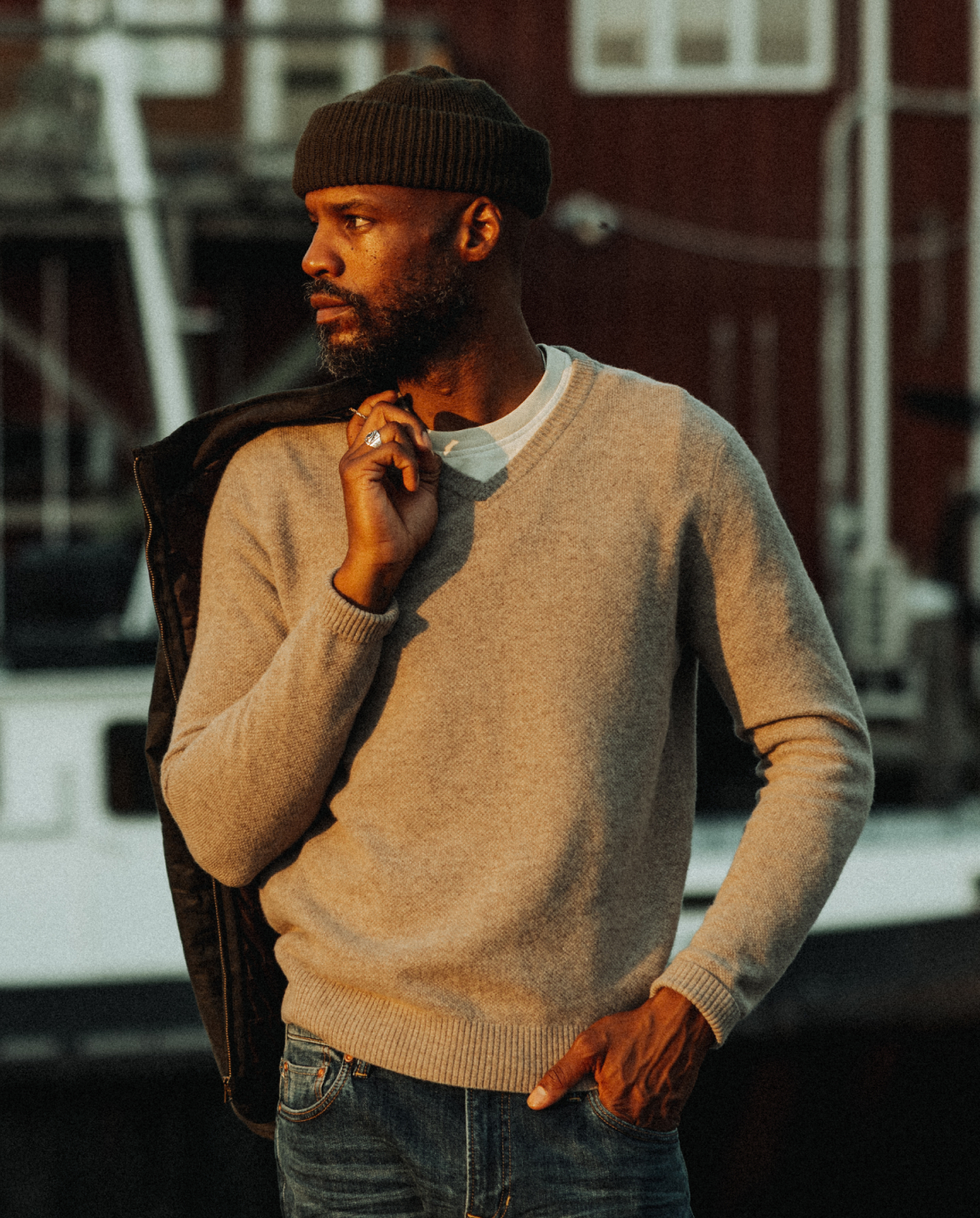 Flint and Tinder Fine Merino V-Neck Sweater - Taupe | Crew Neck