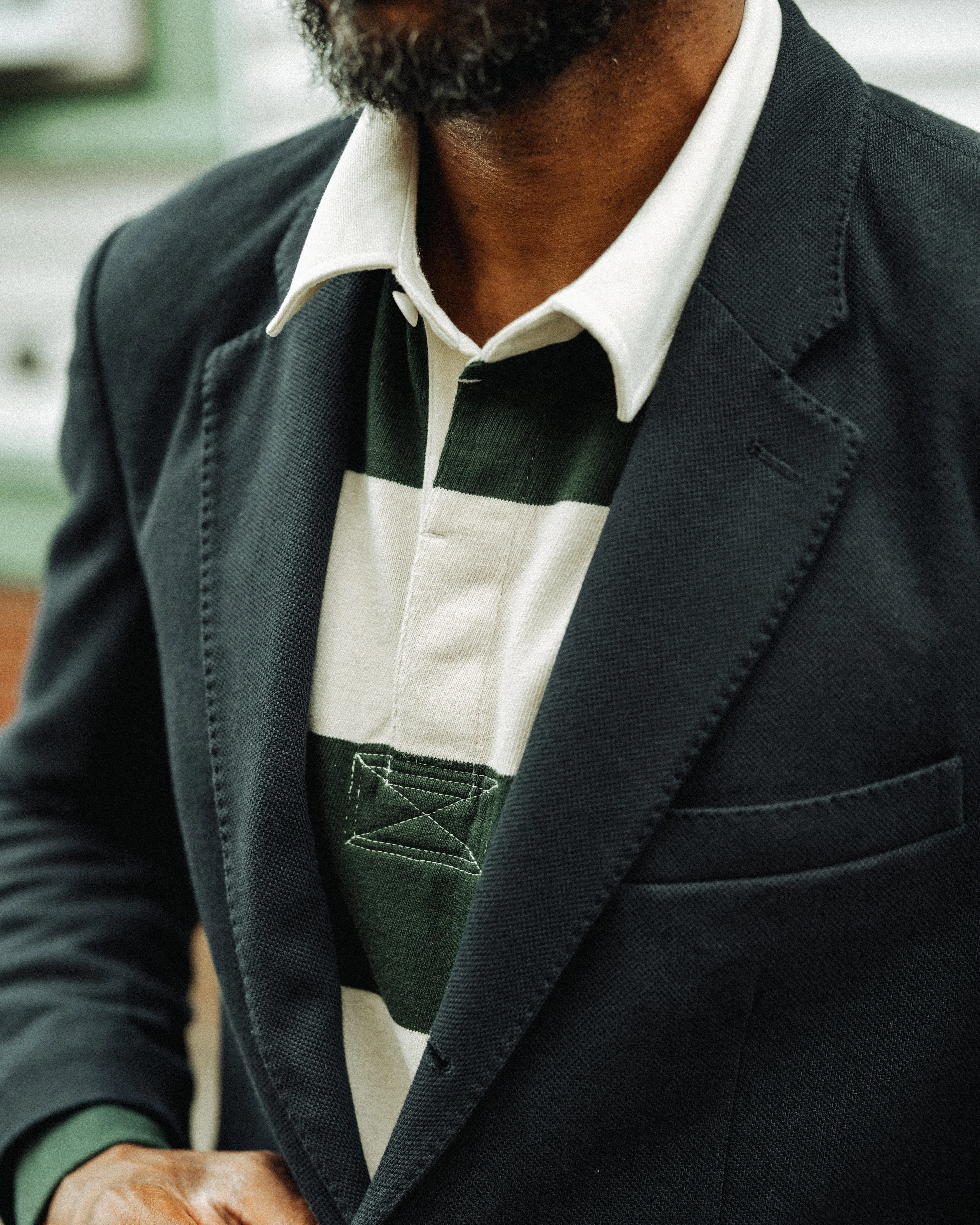 Flint and Tinder Classic Rugby Shirt - Forest Green/Solid Oatmeal
