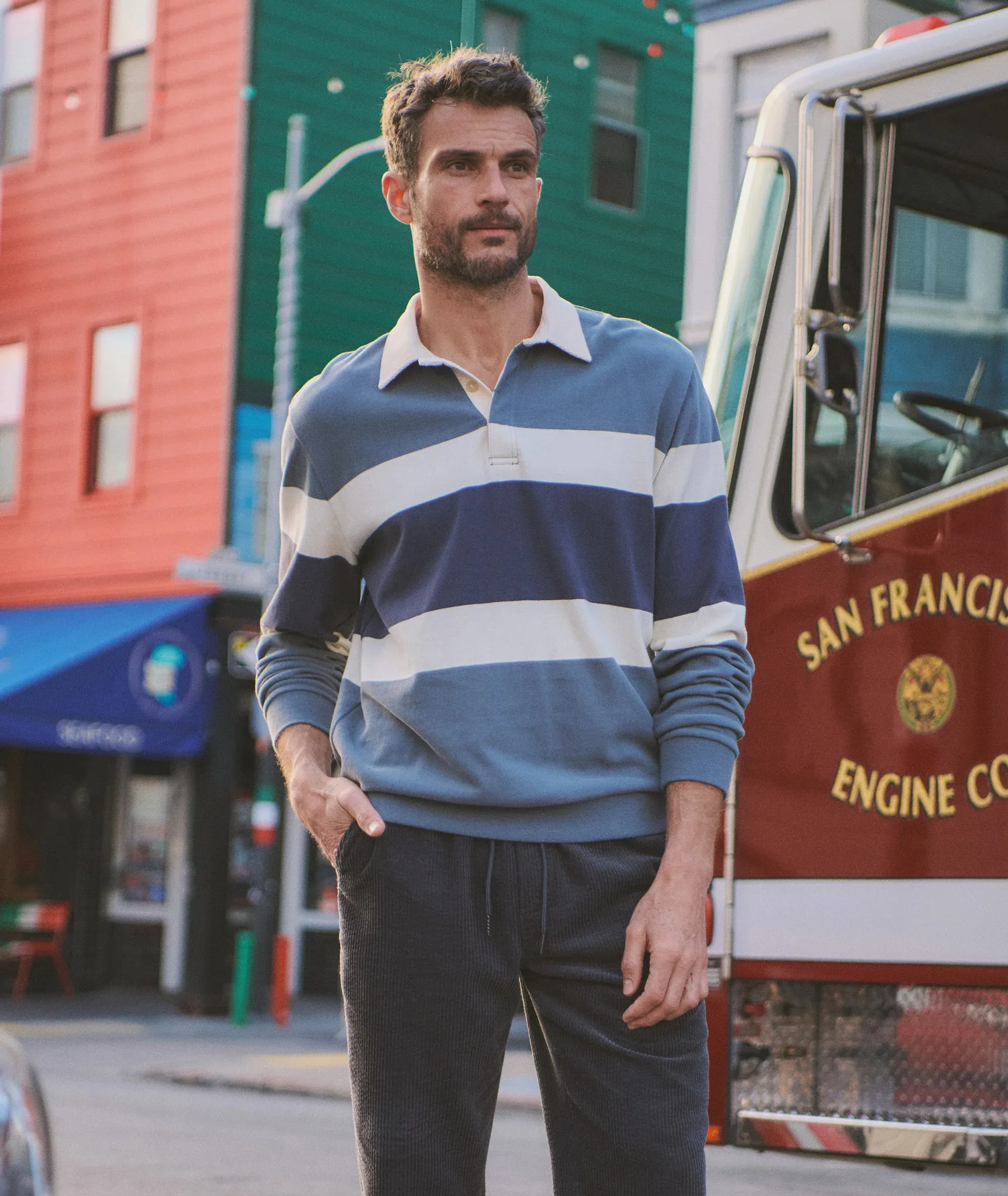 Marine Layer Sueded Rugby Polo - Stormy Weather | Polo Shirts 