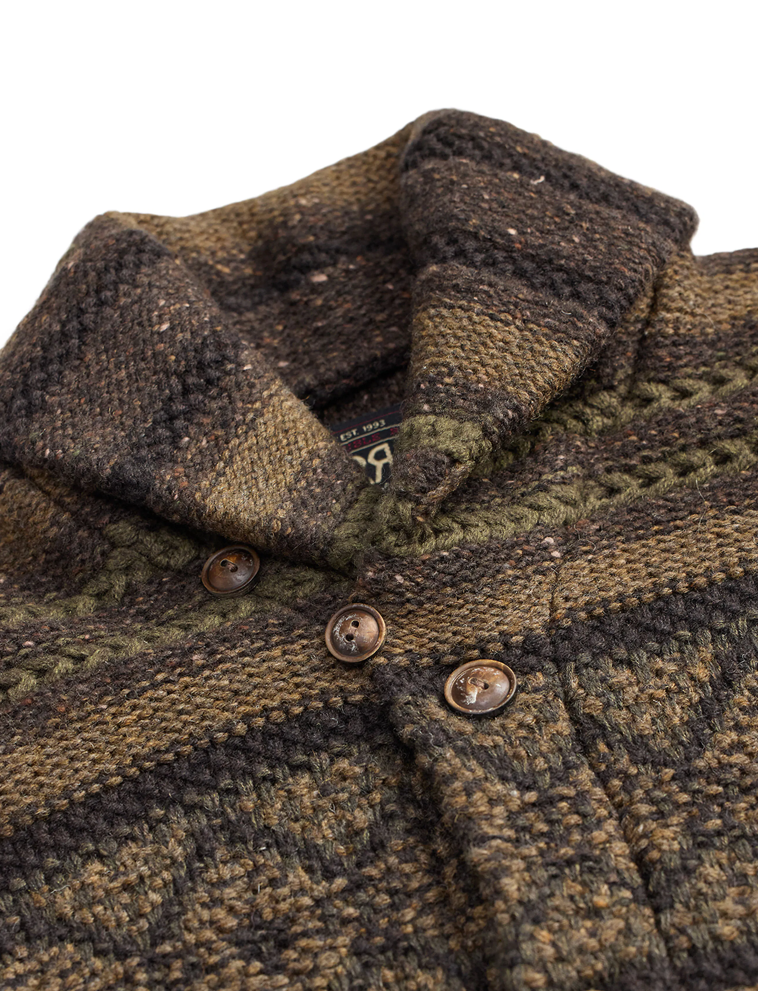 RRL Jacquard Shawl Cardigan - Brown Olive Multi | Cardigan