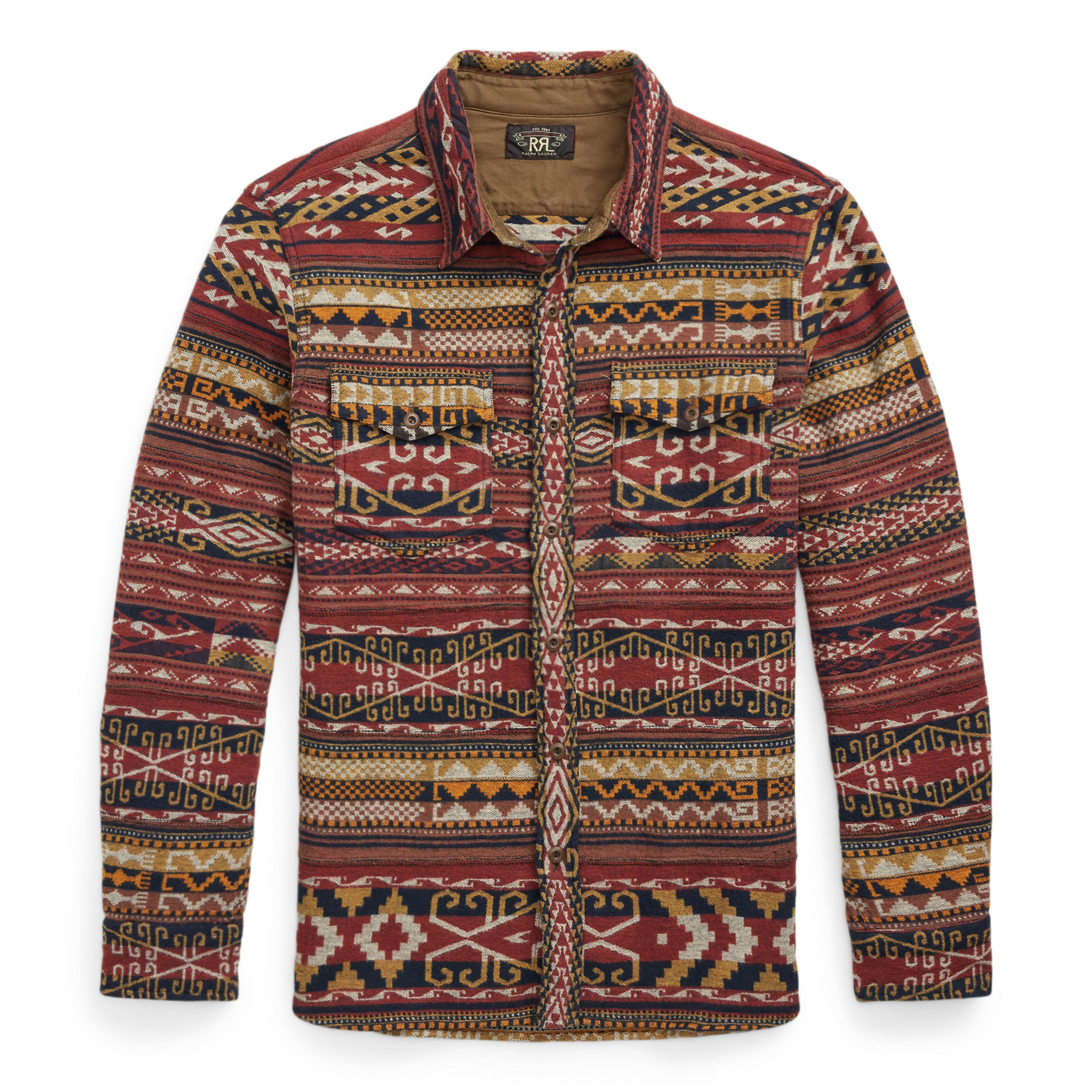 RRL Valero Denim Jacquard Trucker Jacket - Indigo/Yellow/Tan