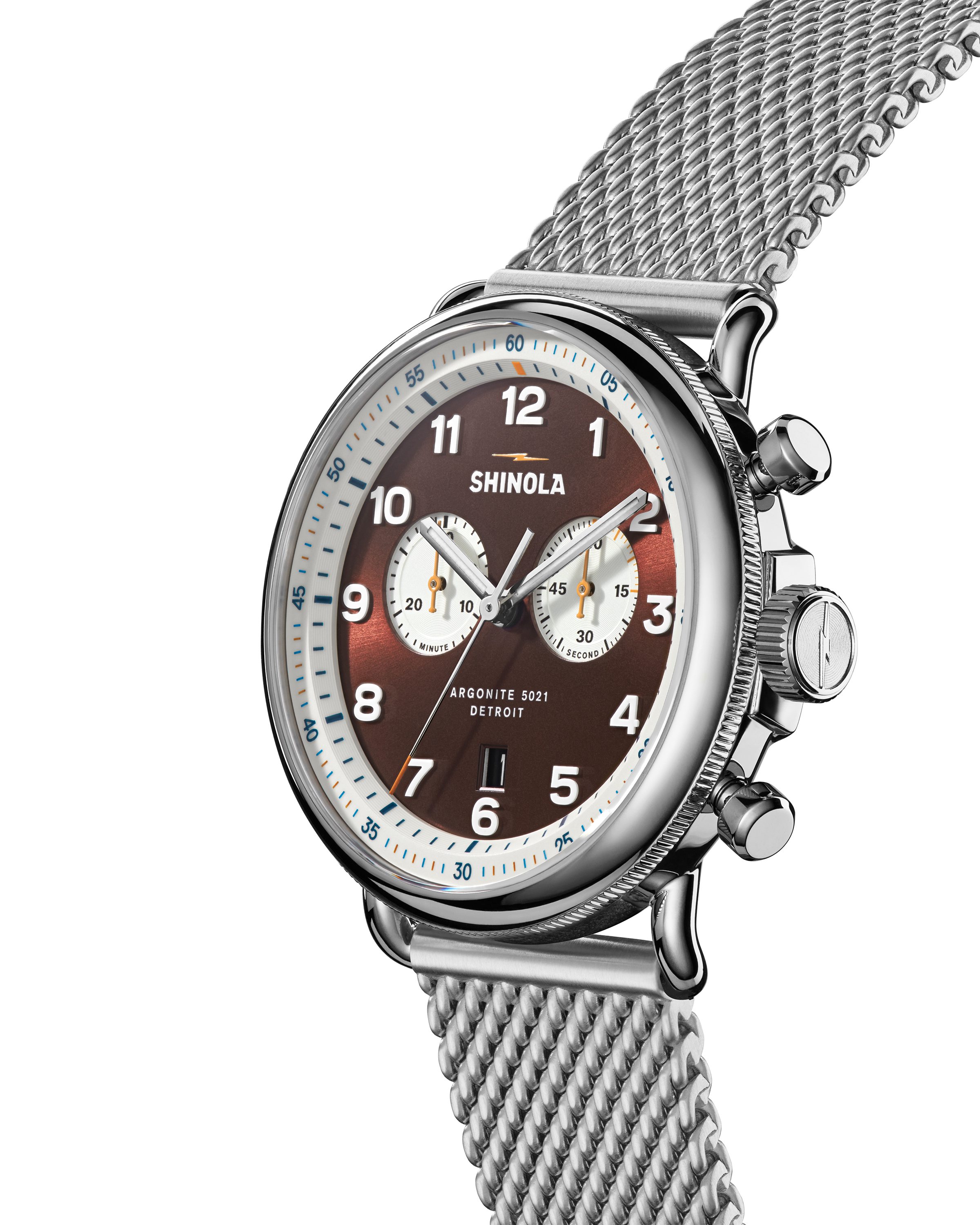 Shinola Canfield Model C56 2 Eye Chrono 43mm, Silver Bracelet