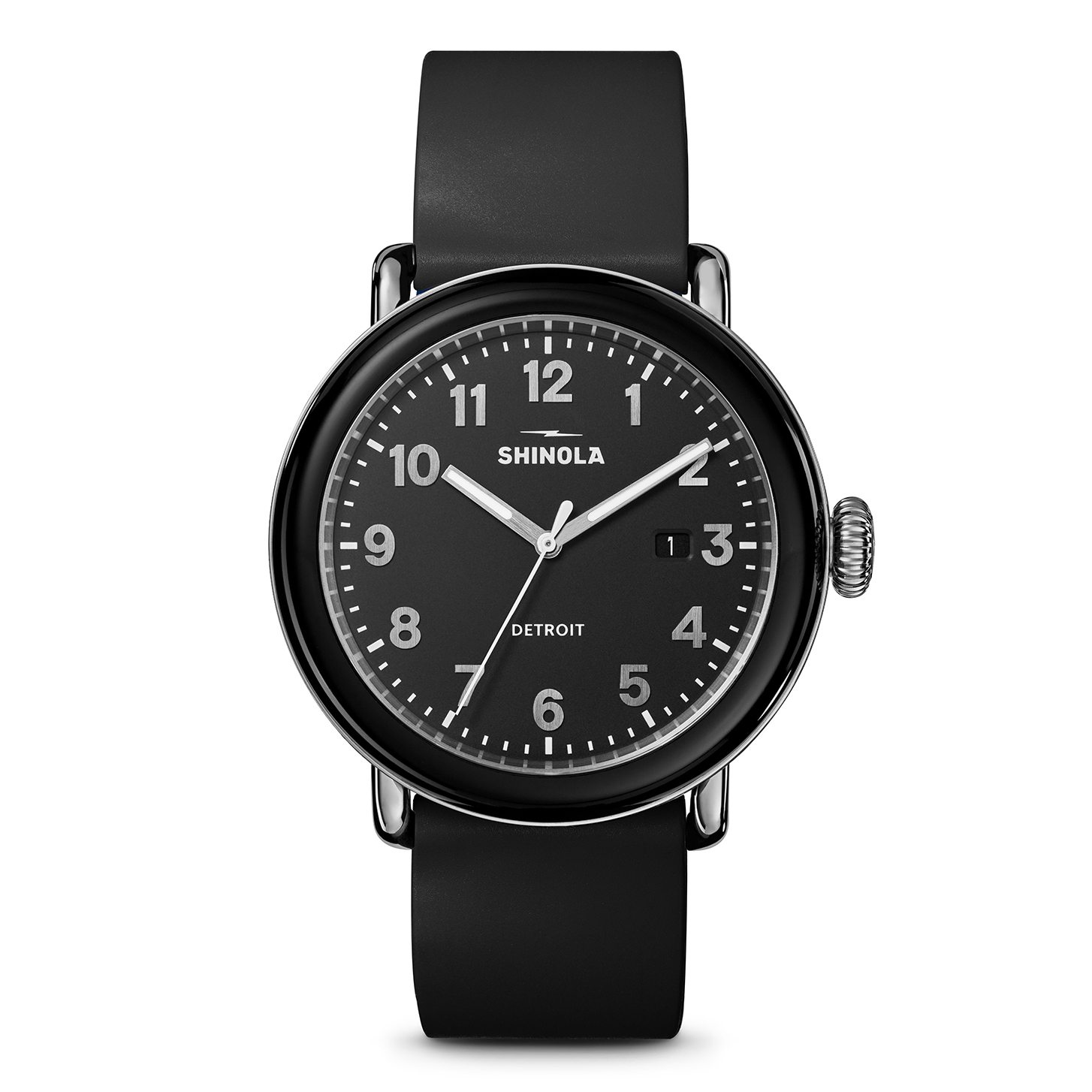 Shinola Runwell Detrola 3HD 41mm, Black Rubber Strap - Black
