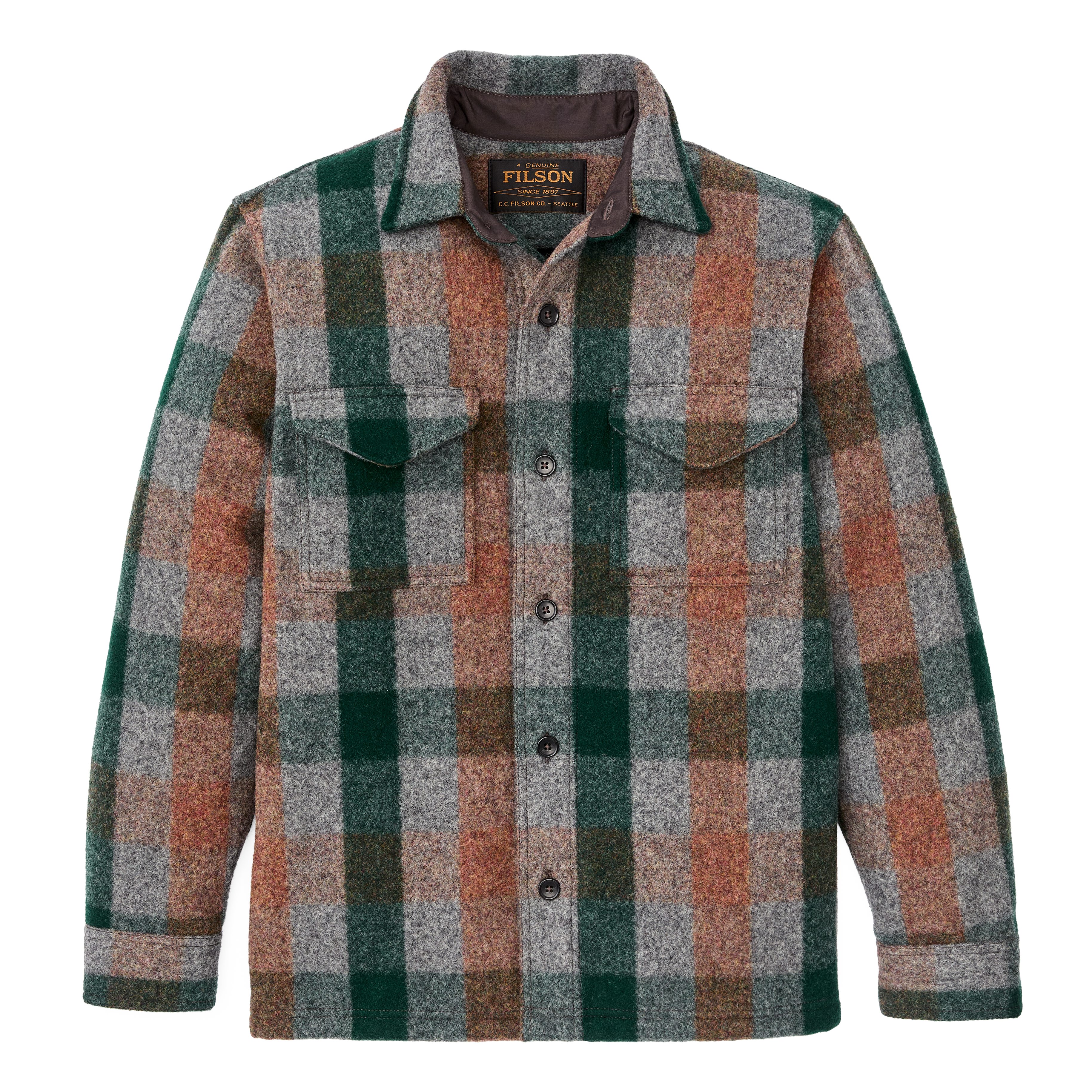 Filson Mackinaw Wool Jac Shirt - Green/Orange/Grey Plaid | Shirt