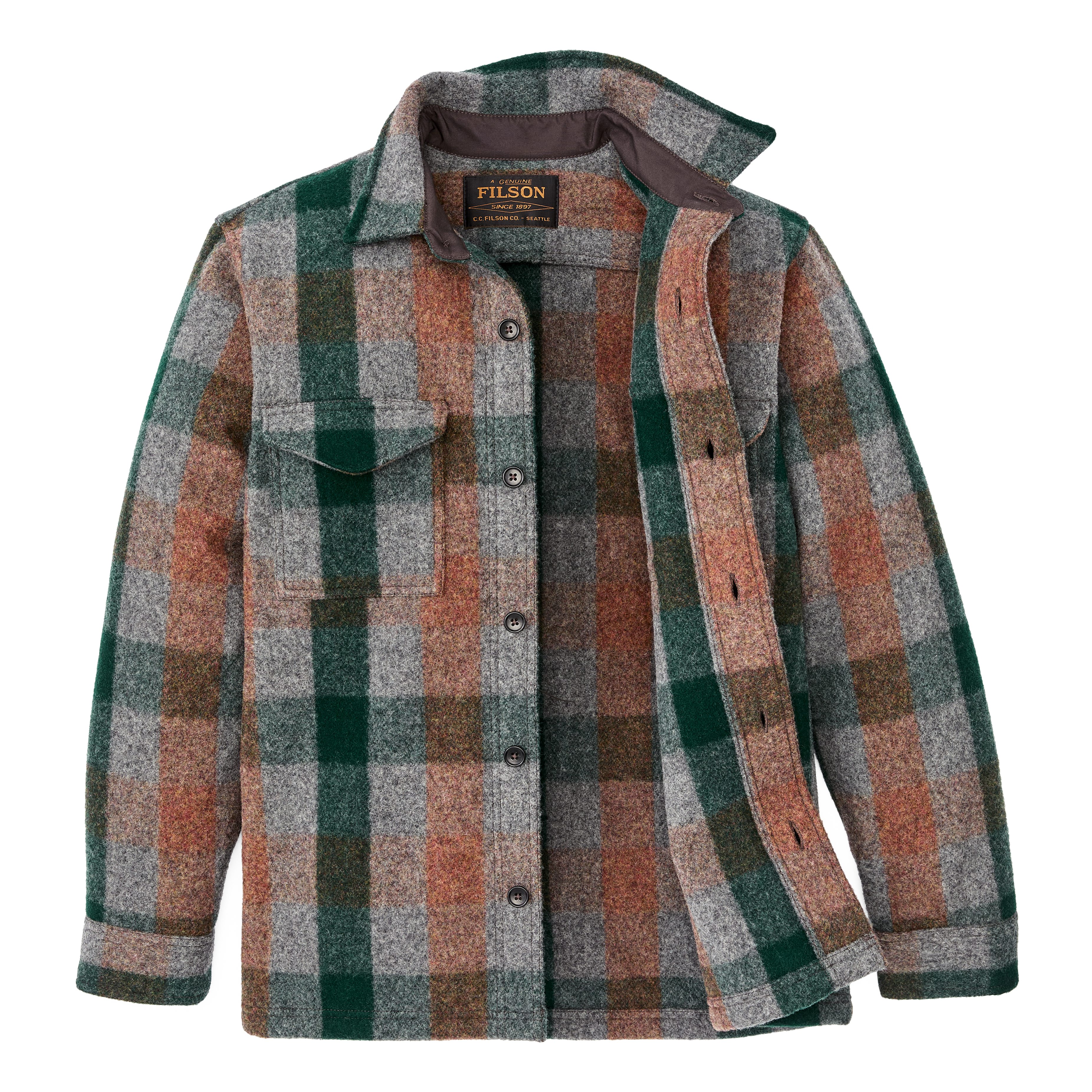 Filson Mackinaw Wool Jac Shirt - Green/Orange/Grey Plaid | Shirt