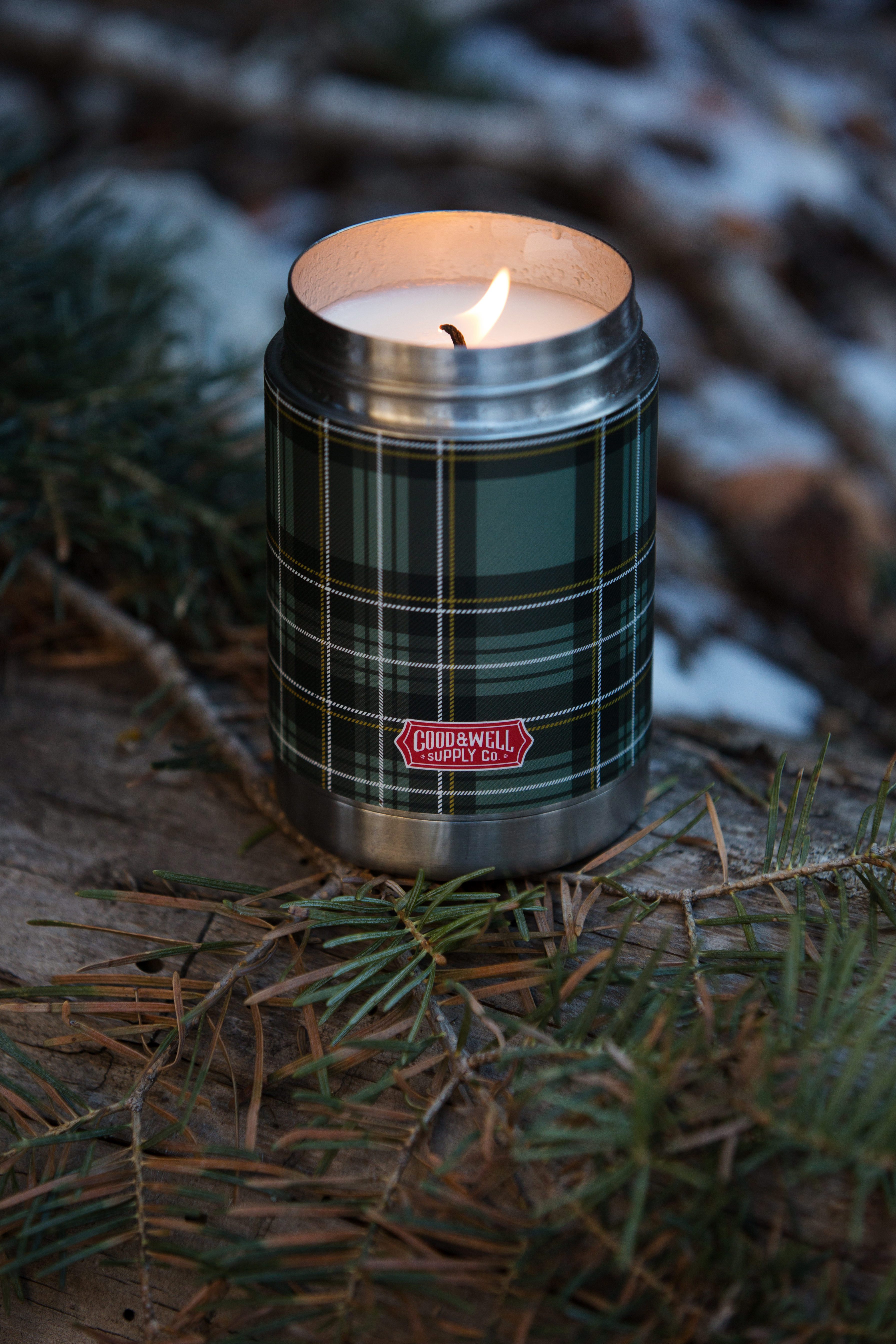 Good & Well Supply Co. Plaid Vintage Canteen Candle