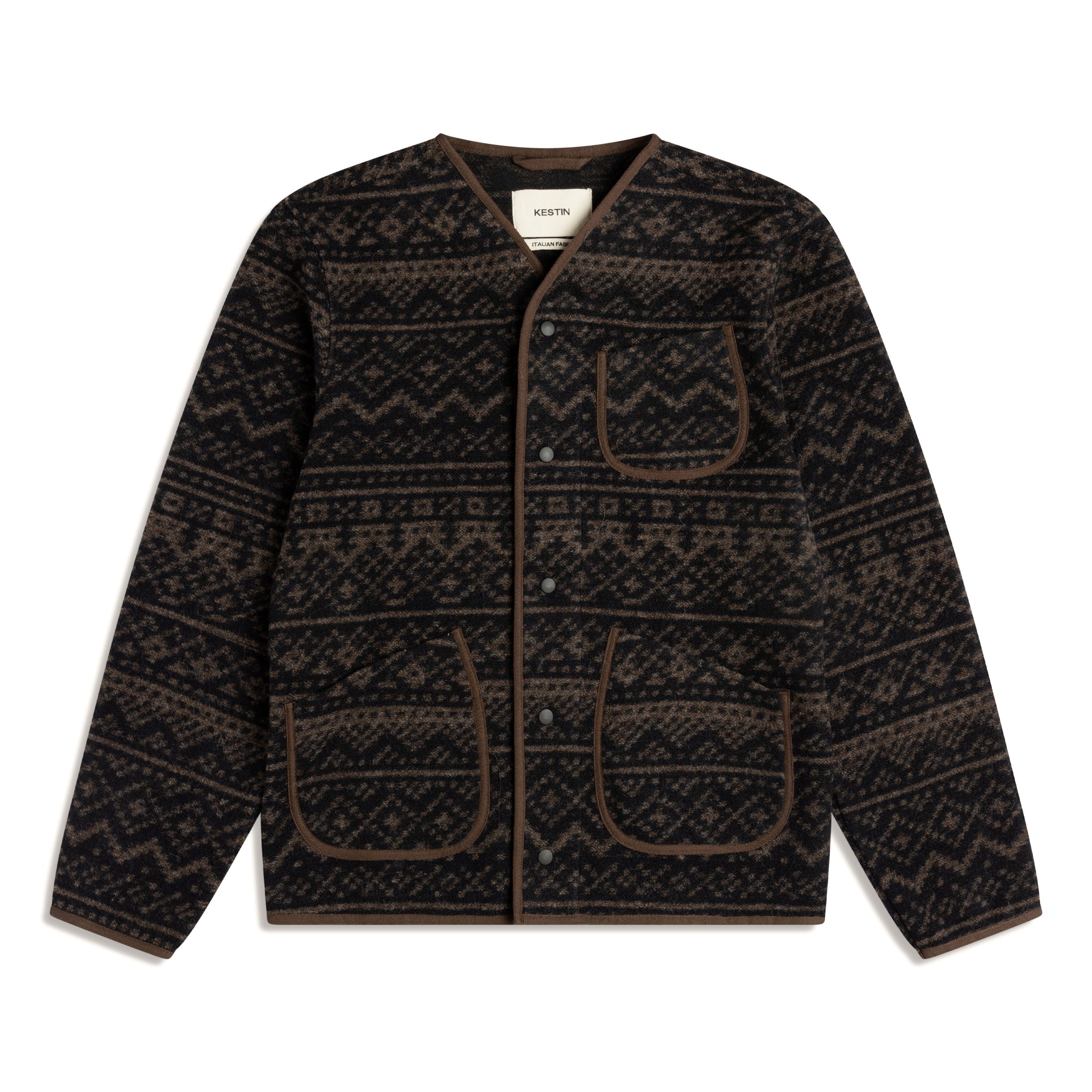 Kestin Neist Herringbone Wool Cardigan - Peat/Black | Cardigan