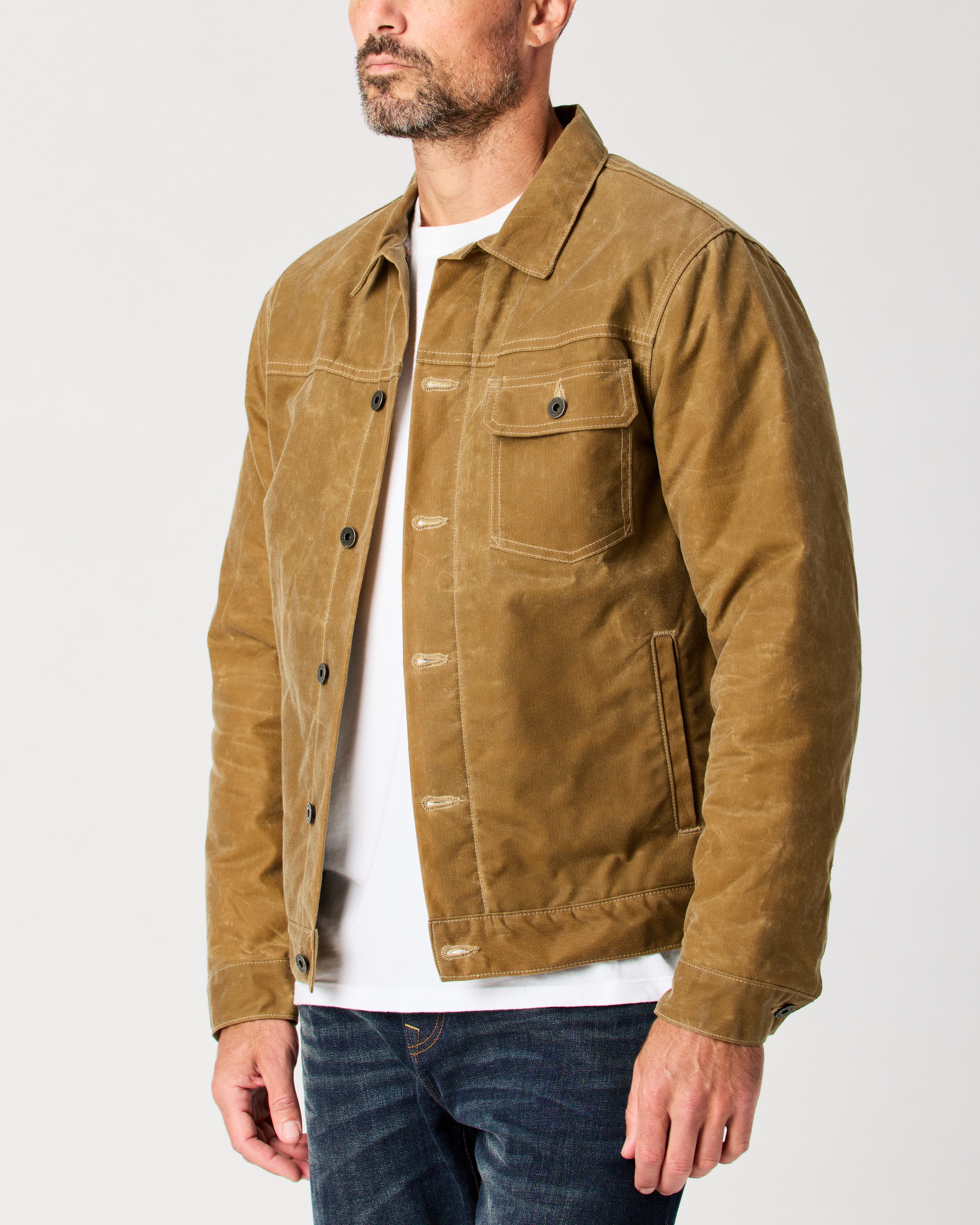 Flint and Tinder Wool-Lined Waxed Trucker Jacket - Field Tan