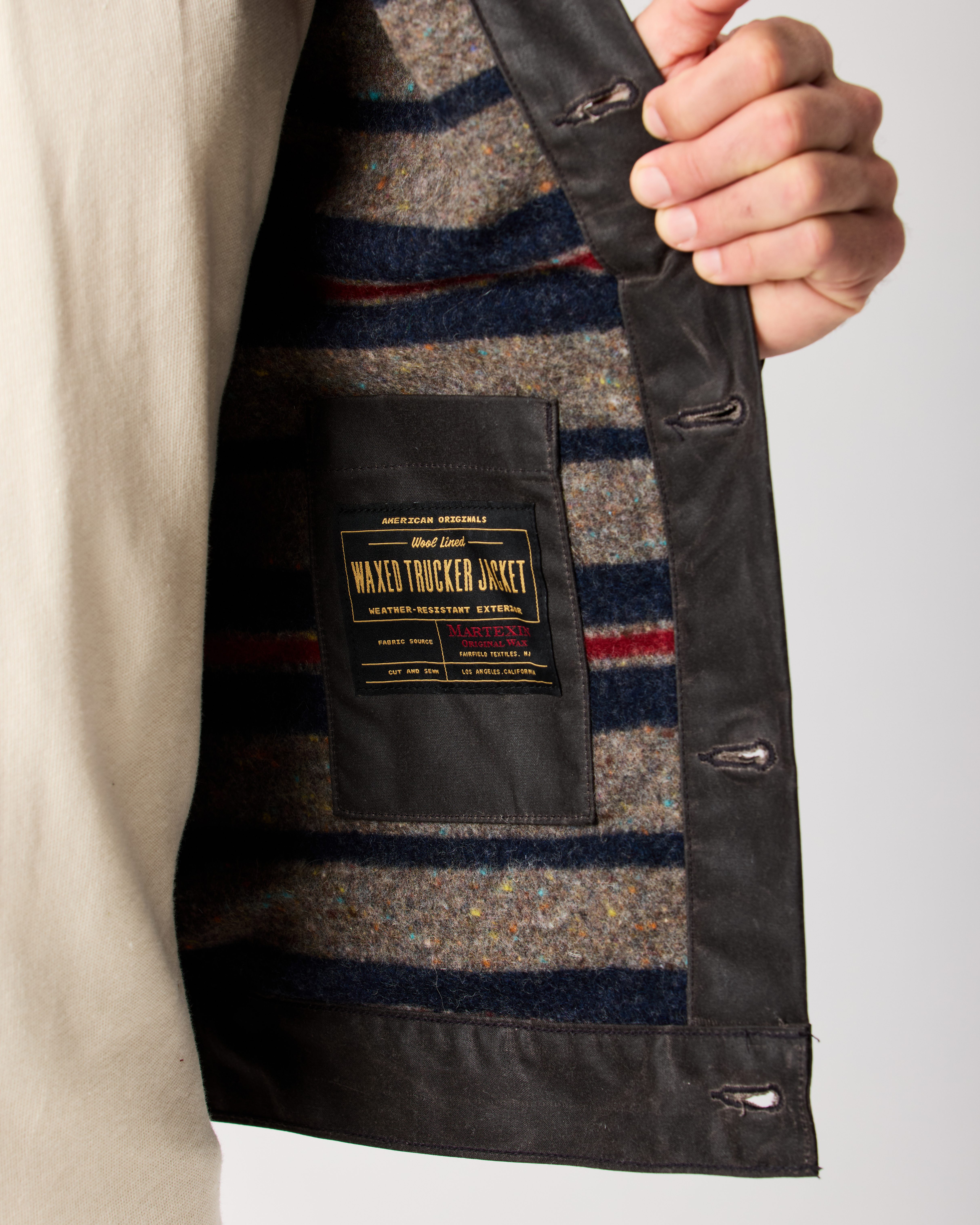 Flint and Tinder Wool-Lined Waxed Trucker Jacket - Chocolate