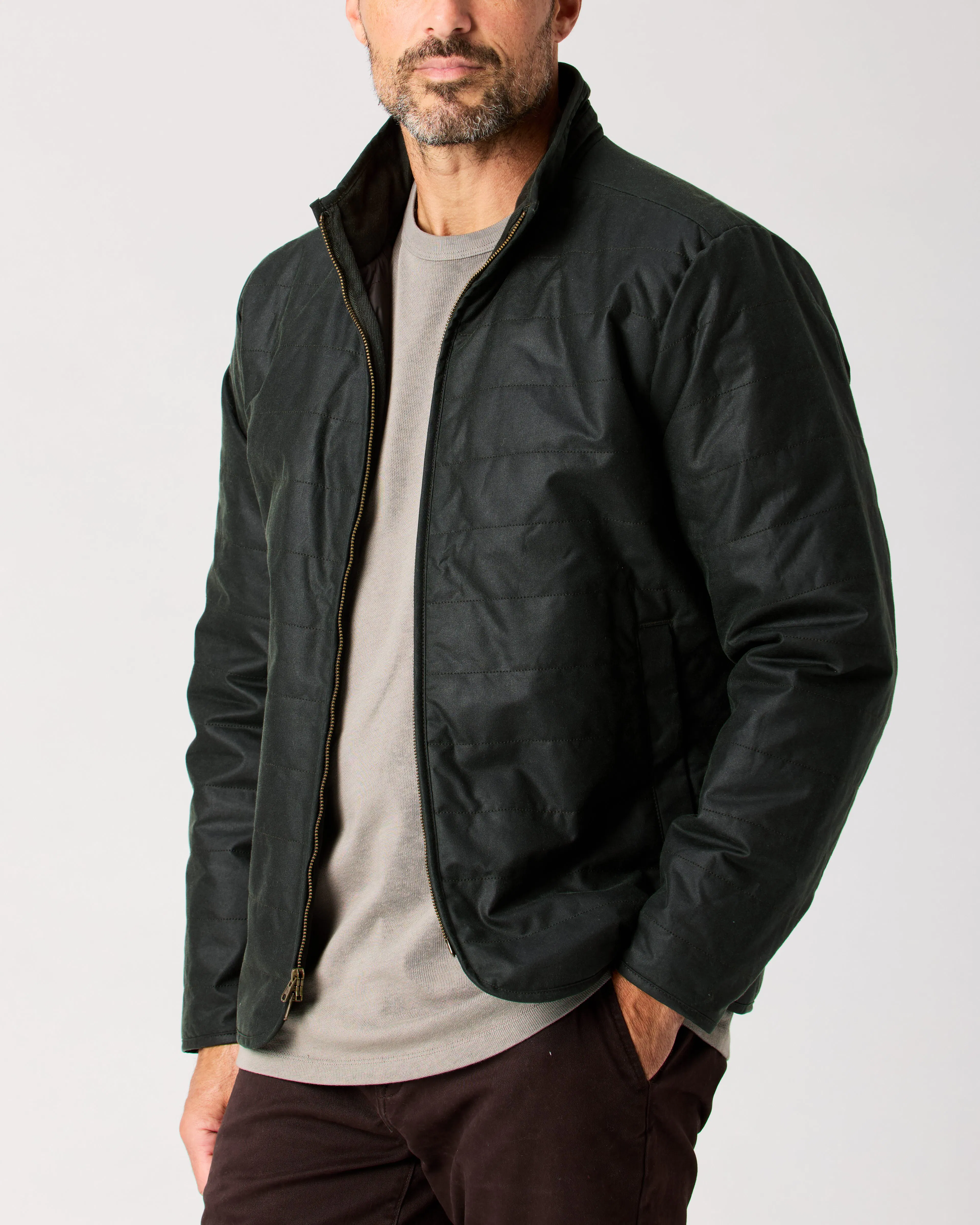 Flint and Tinder York Quilted Waxed Jacket - Dark Olive | Quilted