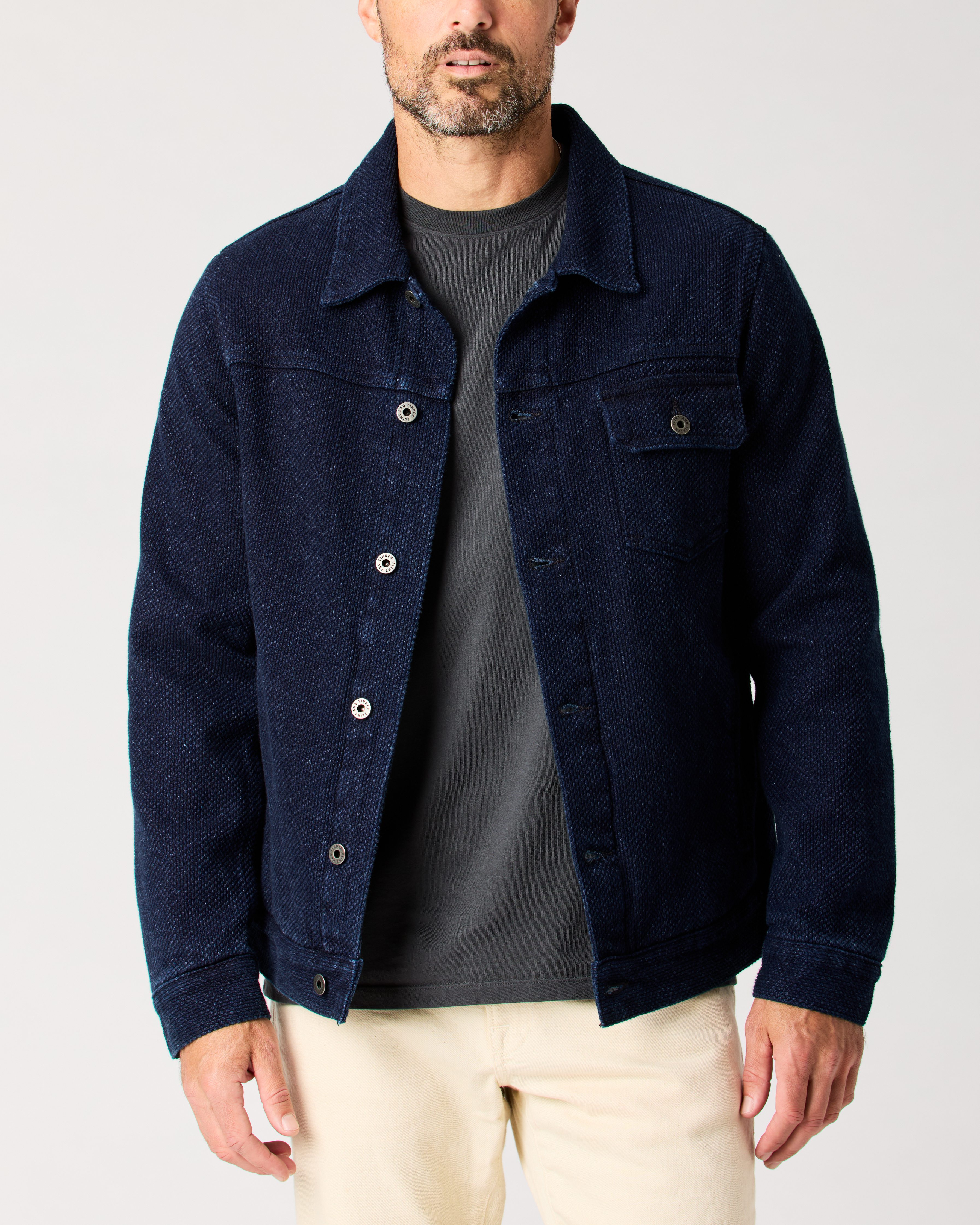 Flint and Tinder Flannel-Lined Sashiko Trucker Jacket - Indigo