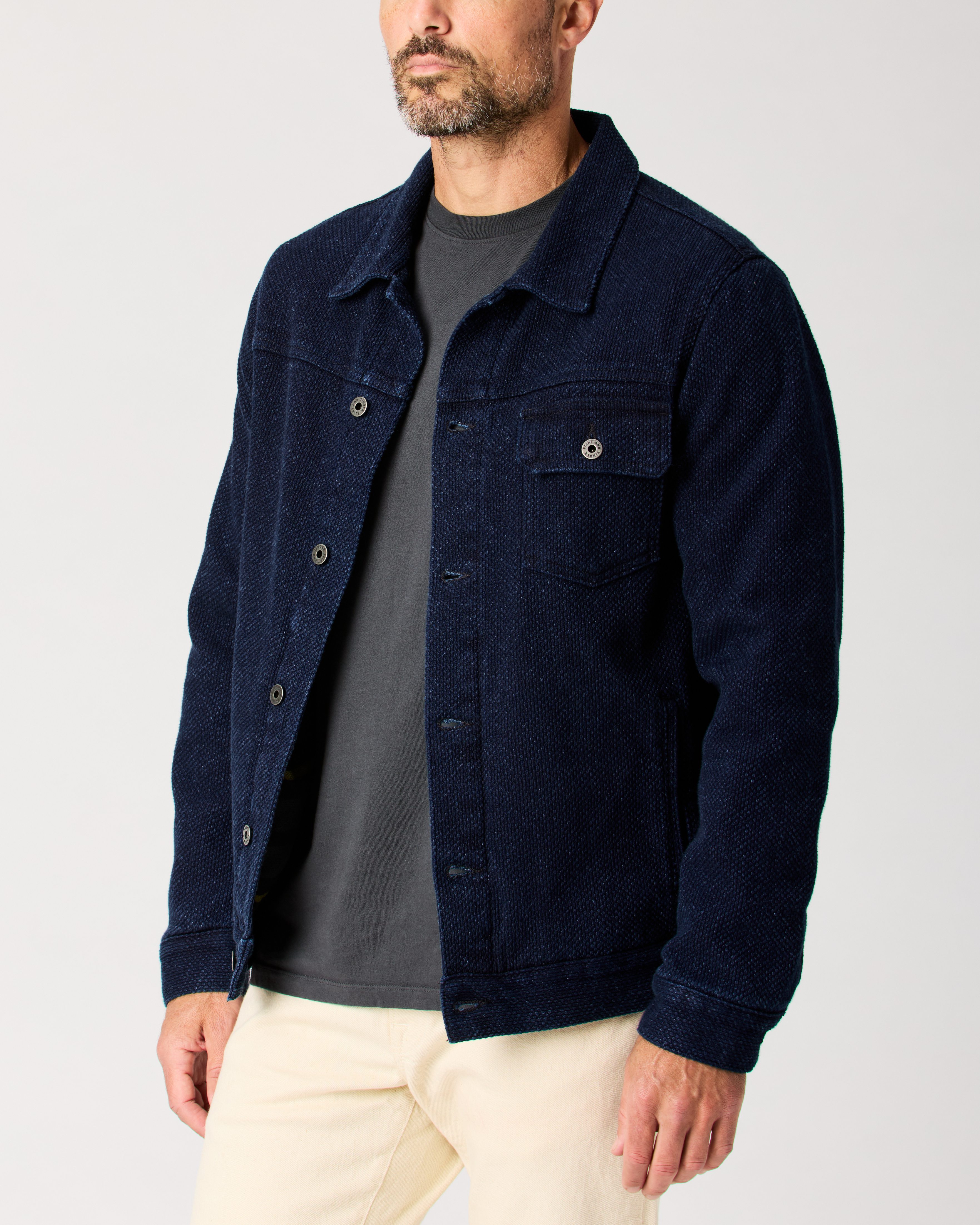 Flint and Tinder Flannel-Lined Sashiko Trucker Jacket - Indigo