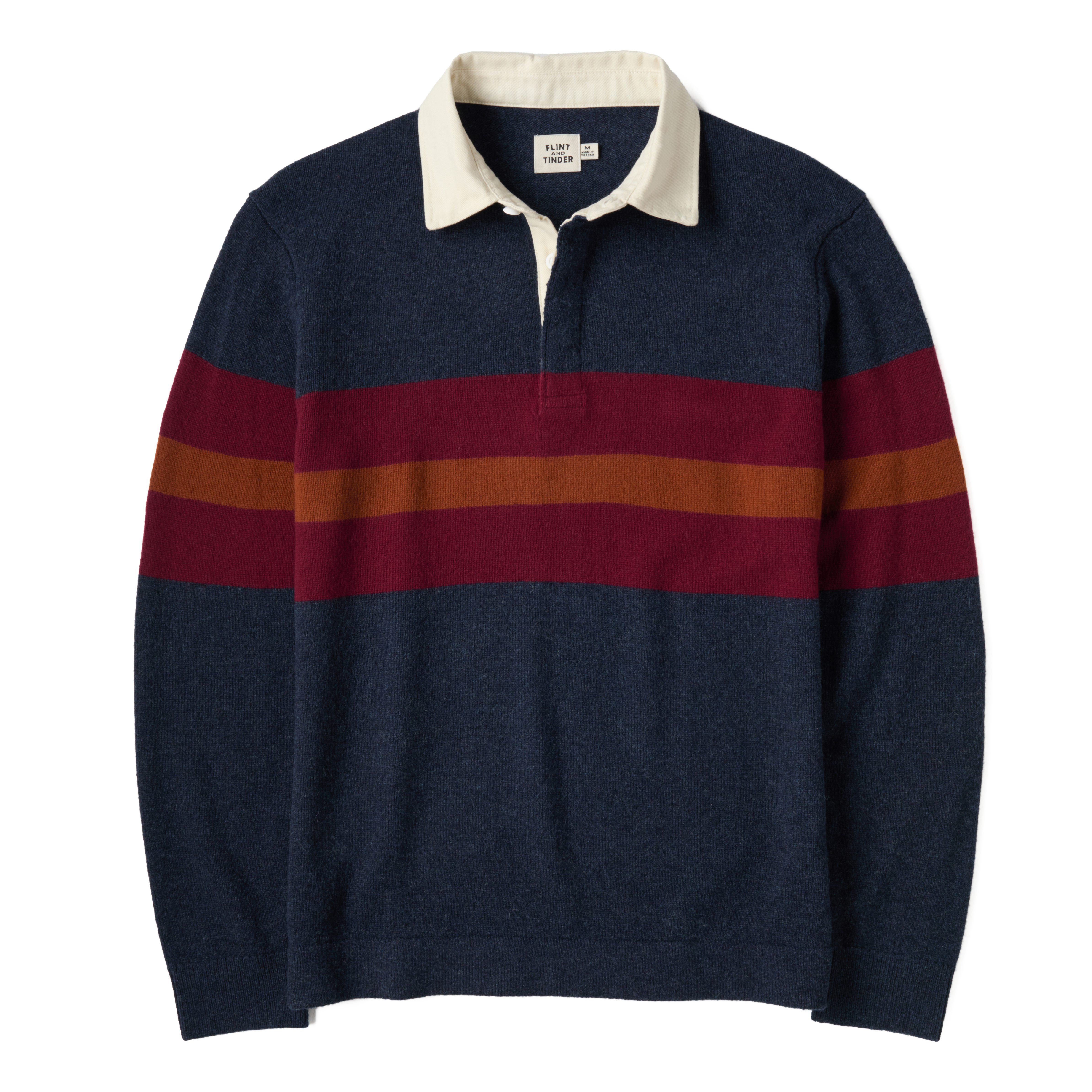 Flint and Tinder Merino Rugby Sweater - Indigo Stripe | Fisherman