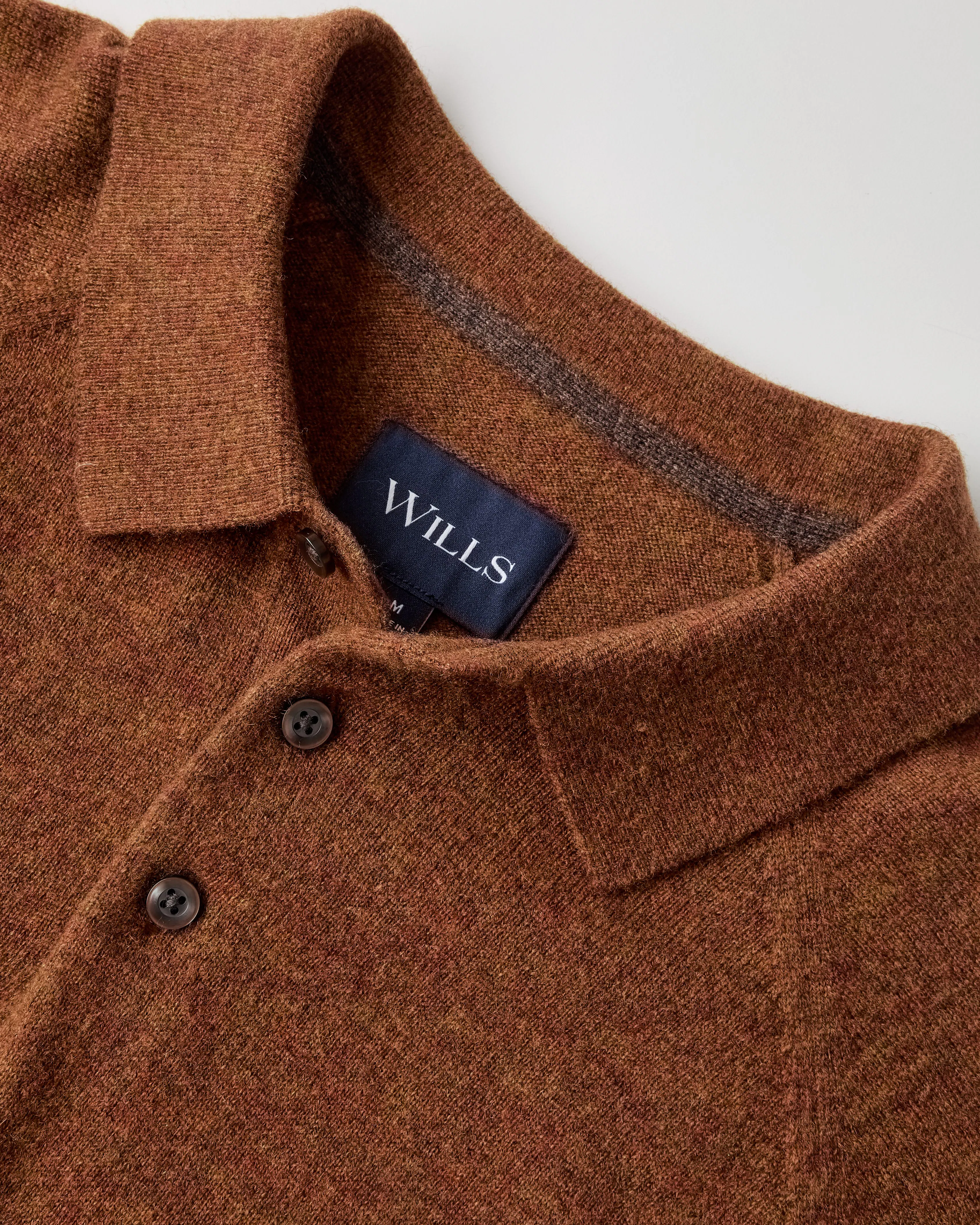 Wills EasyCash Merino Long Sleeve Polo - Wood Grain | Sweater