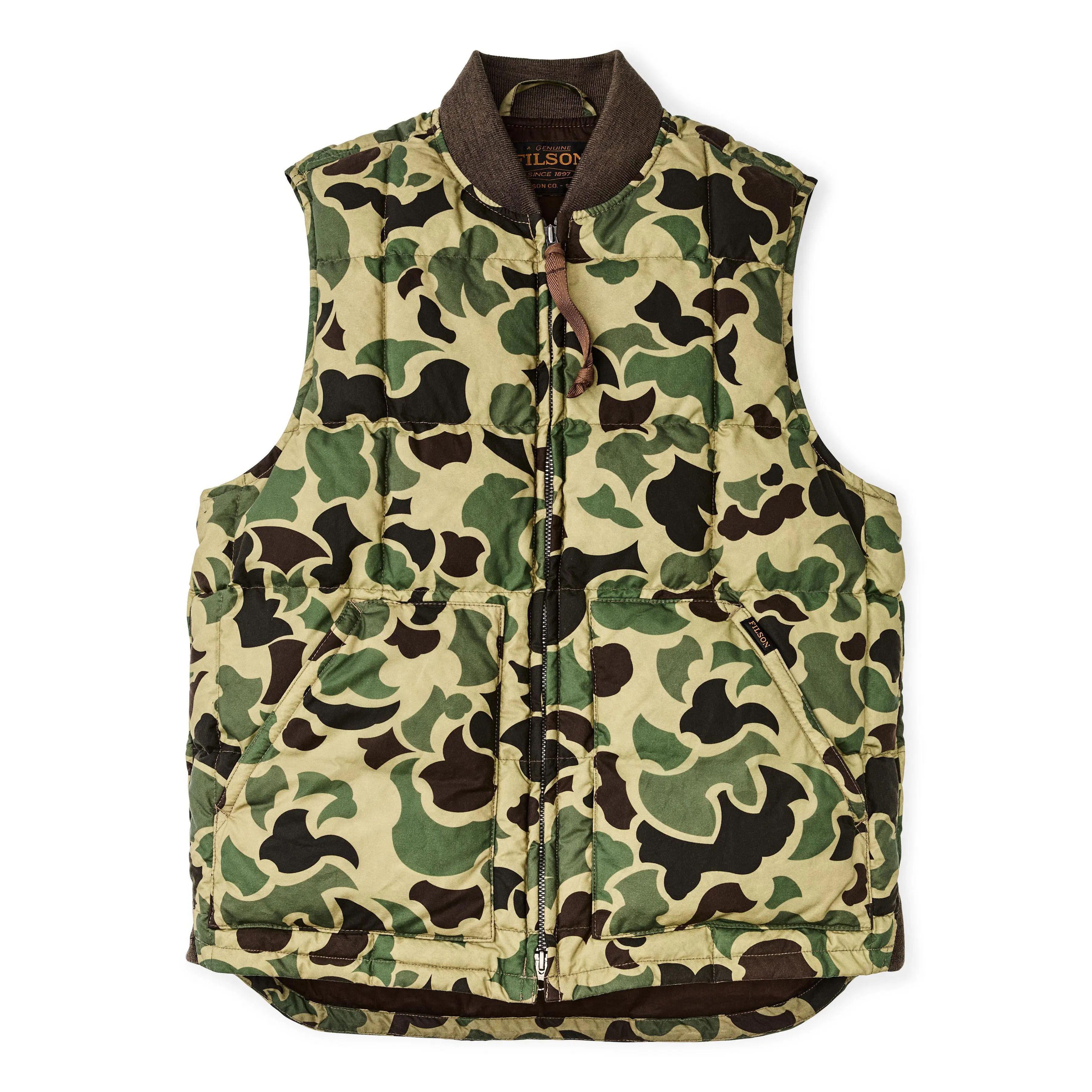 Gilet vintage Filson pêche à la mouche rayures vert camouflage