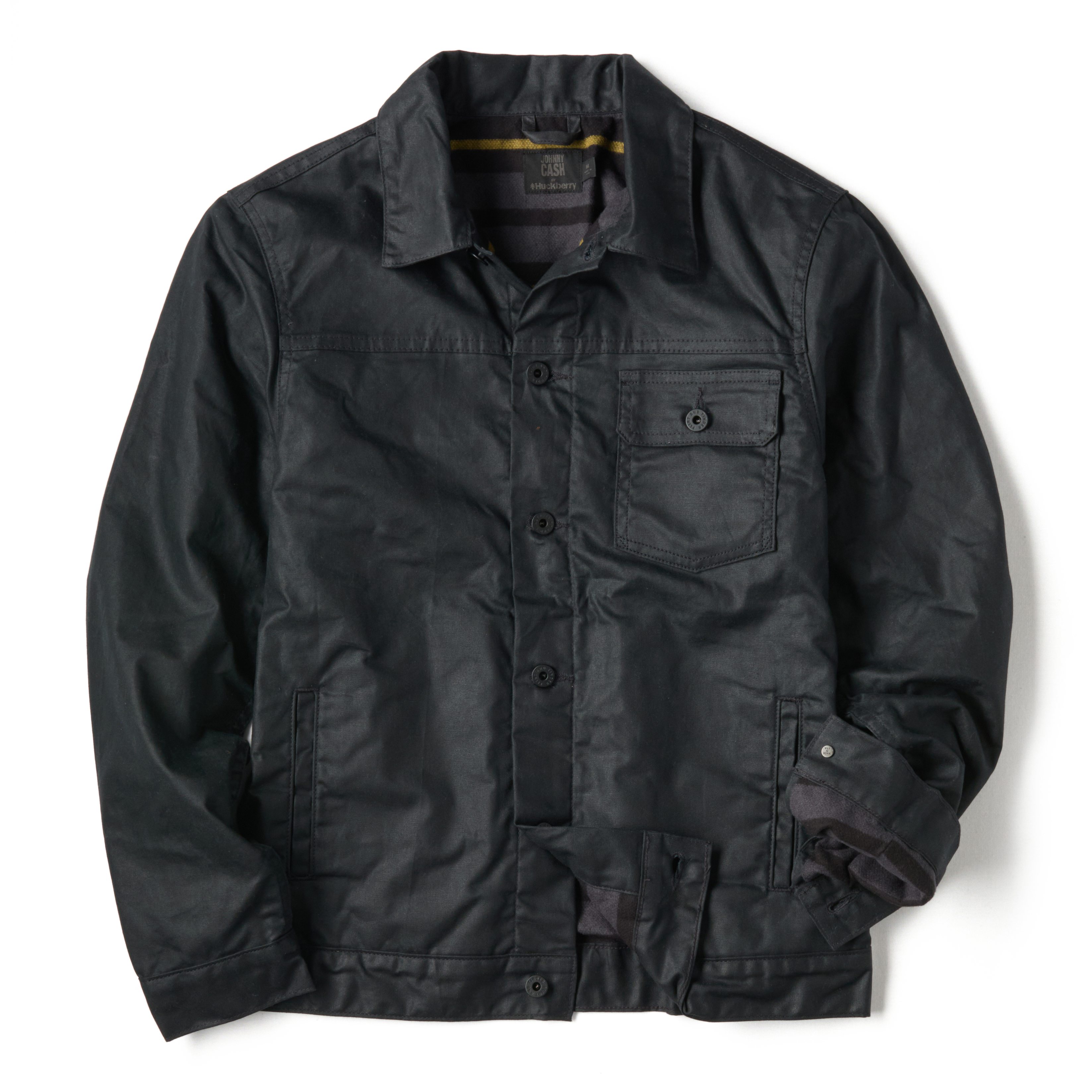 Flint and Tinder Cash Flannel-Lined Waxed Trucker Jacket - Black