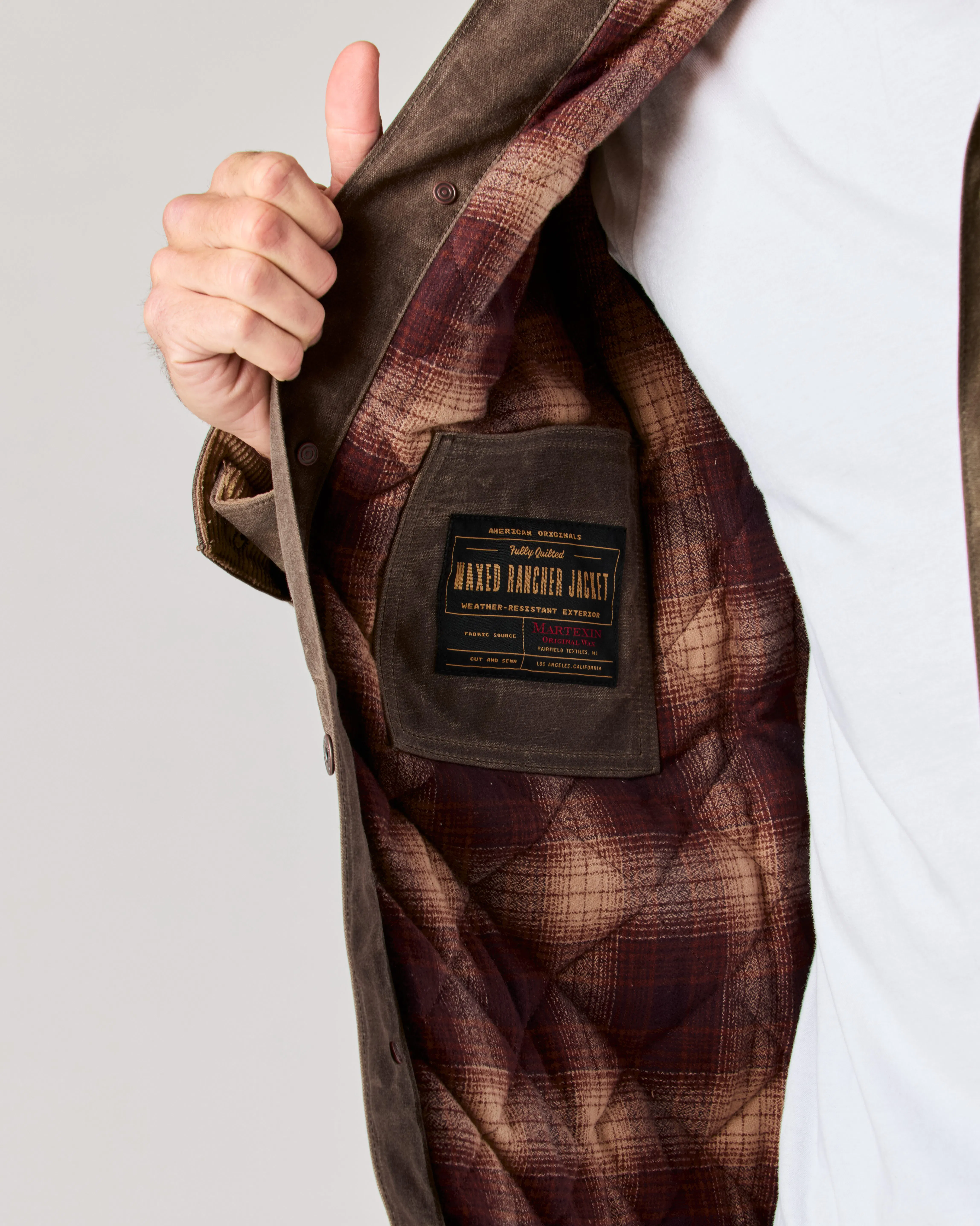 Flint and Tinder Flannel-Lined Quilted Waxed Rancher Jacket - Dark