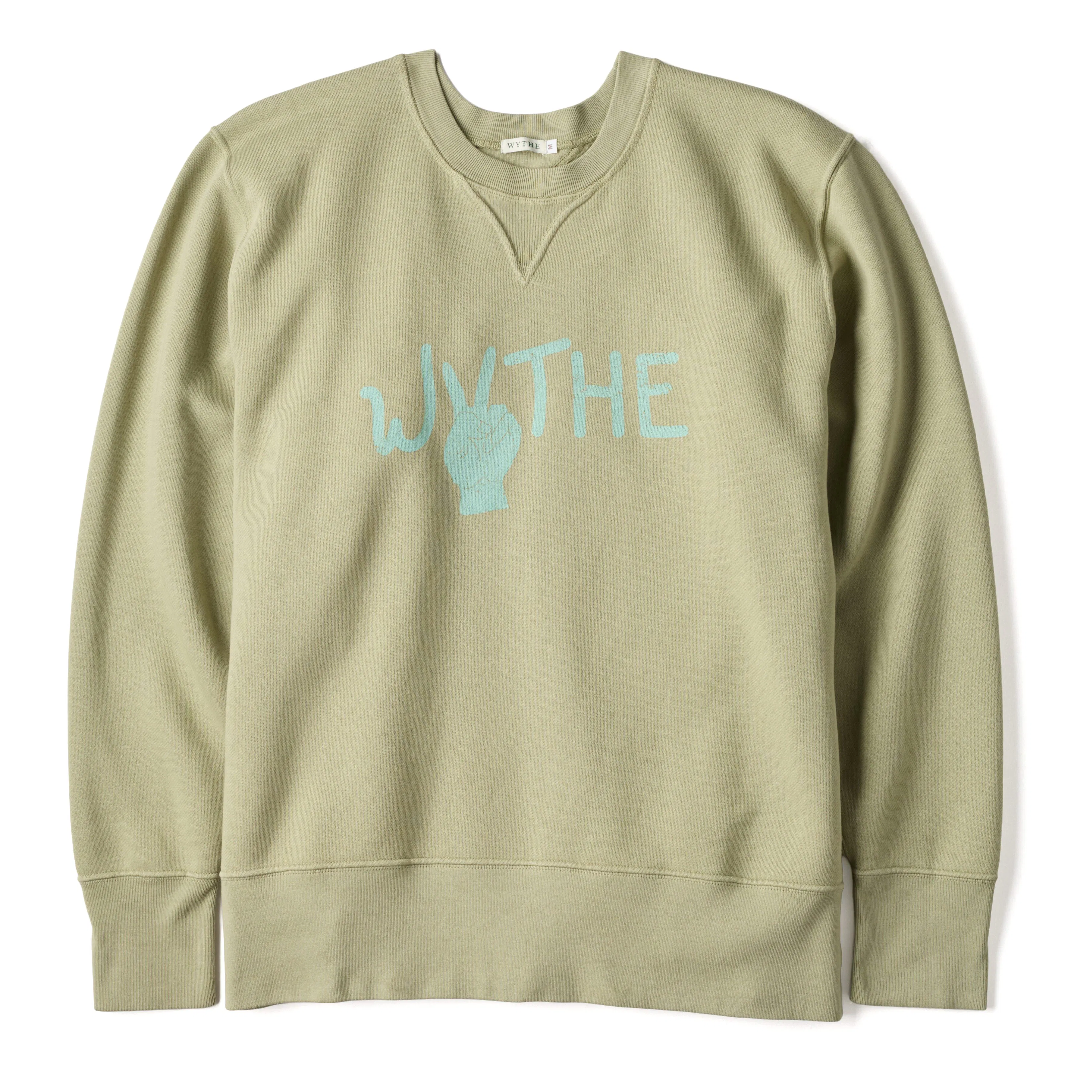Wythe New York Peace Crewneck Sweatshirt - Faded Olive | Crewneck