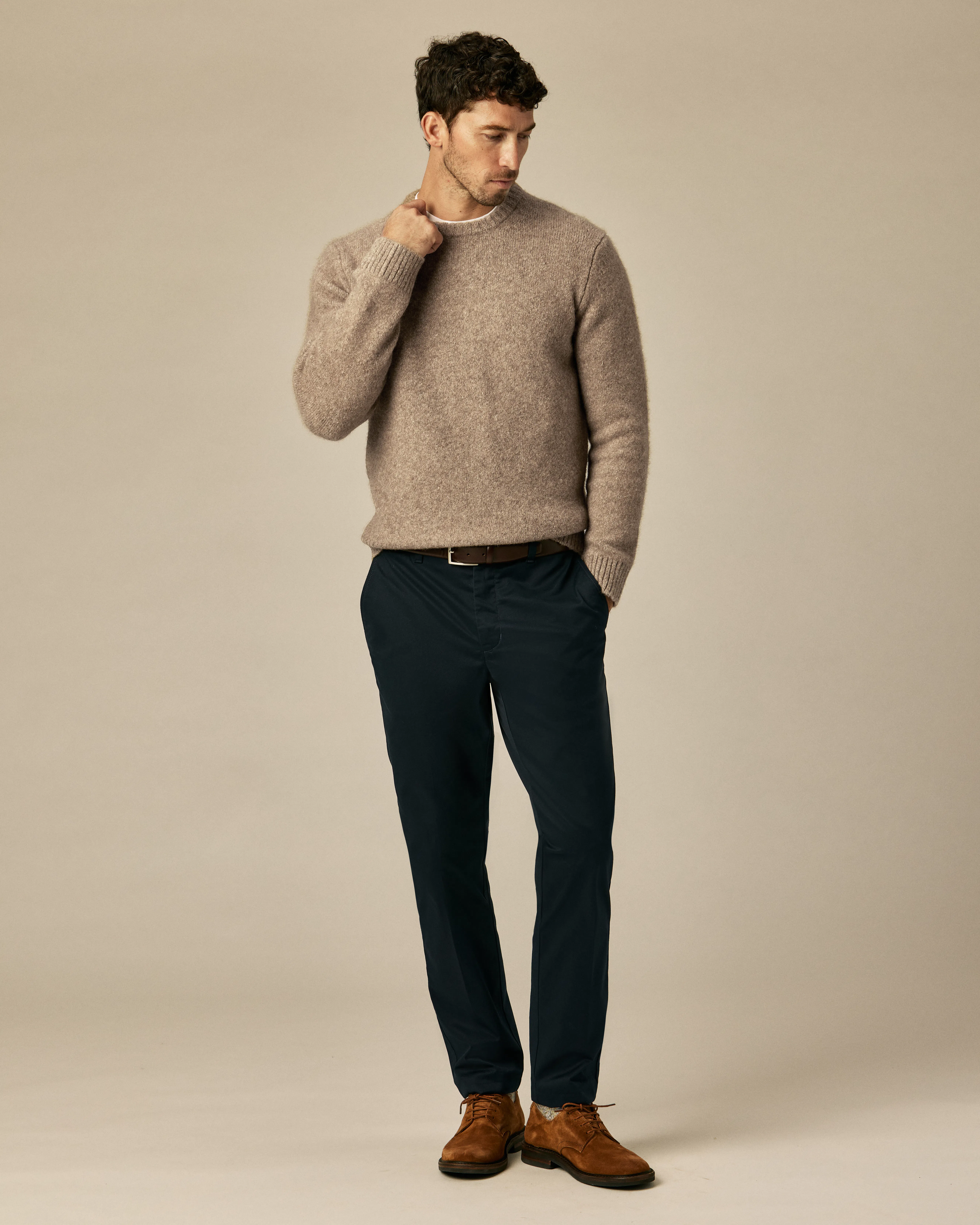 crewneck sweater with dress shirt How to Wear a Sweater Over a Dress: Layering Tips for Over 50