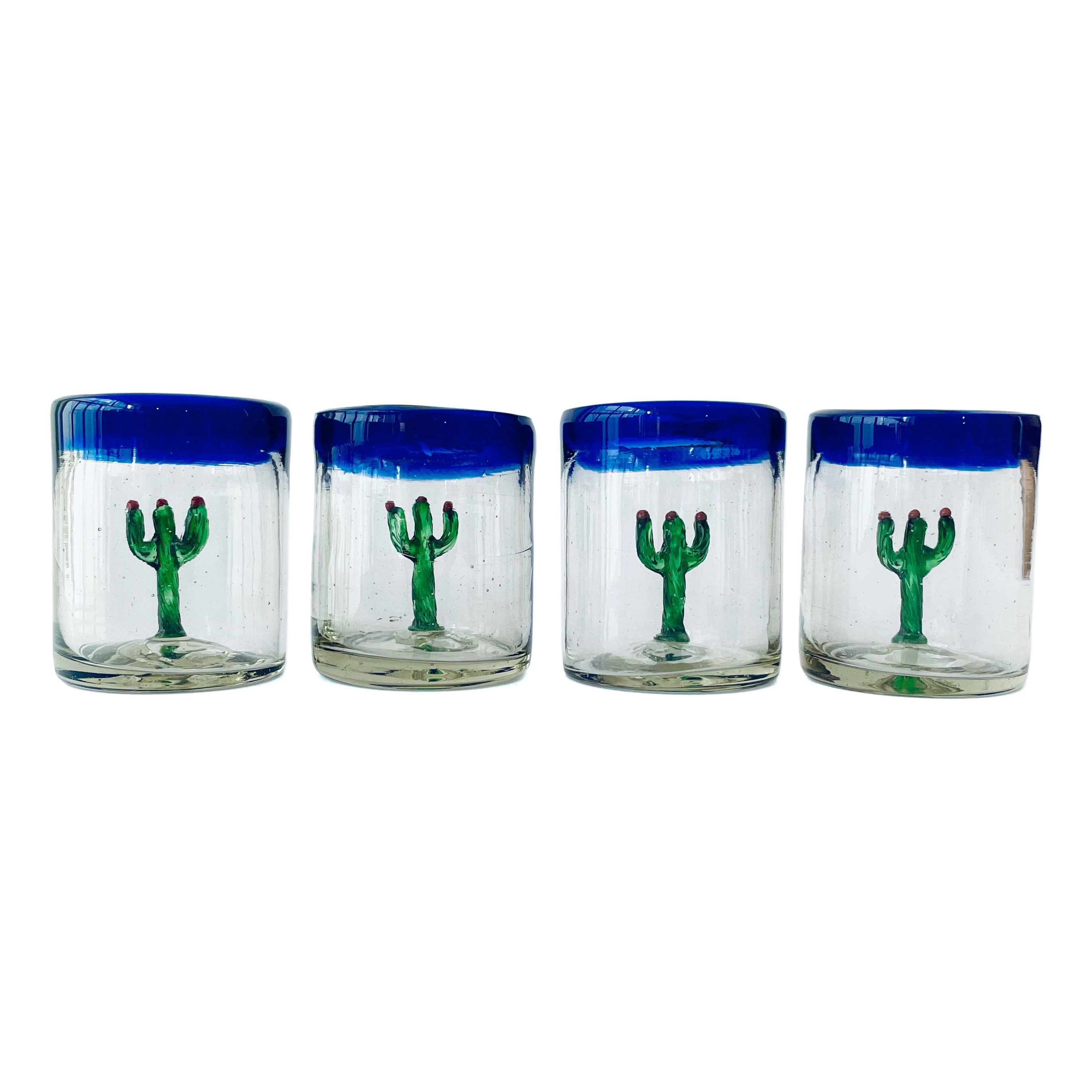 Mexico 1492 Hand Blown Cactus Shot Glasses - Set of 4 - Clear