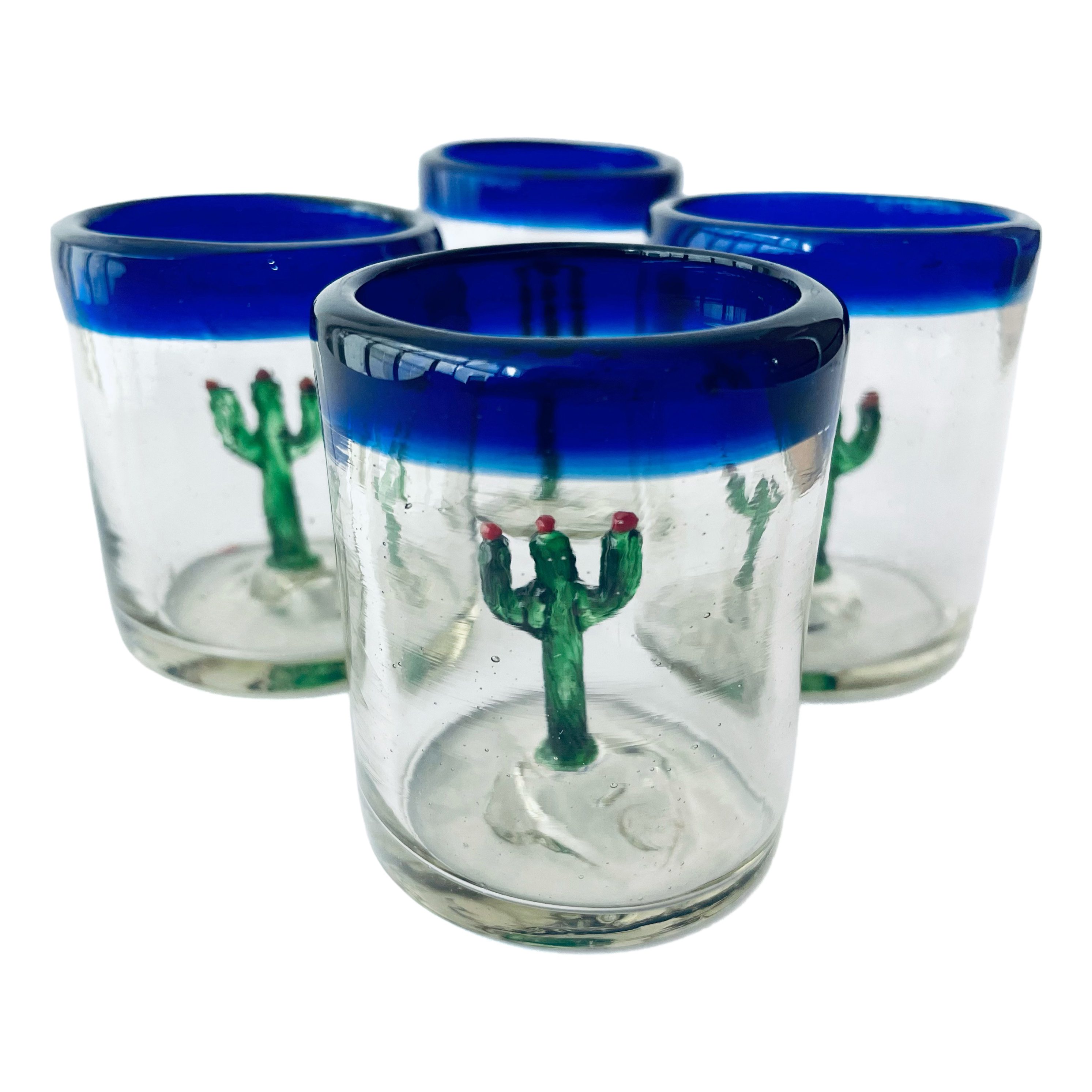 Mexico 1492 Hand Blown Cactus Shot Glasses - Set of 4 - Clear