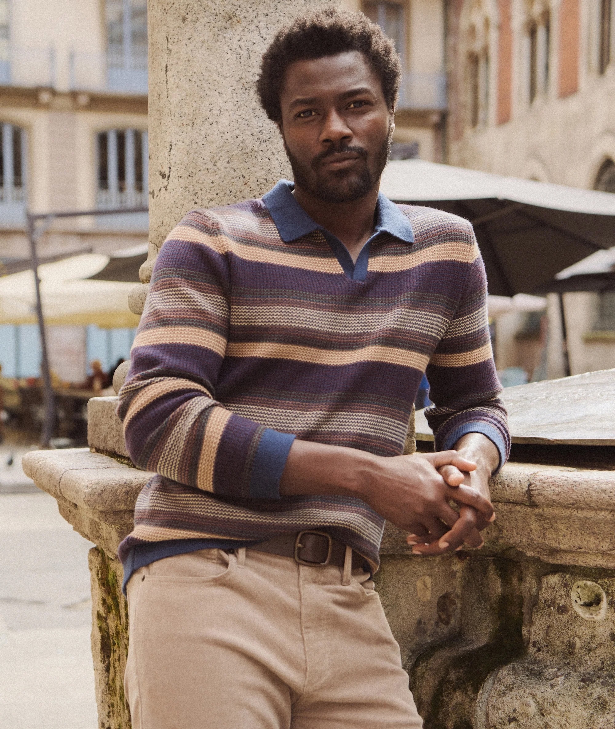 Marine Layer Liam Sweater Polo - Warm Multistripe | Sweater Polos