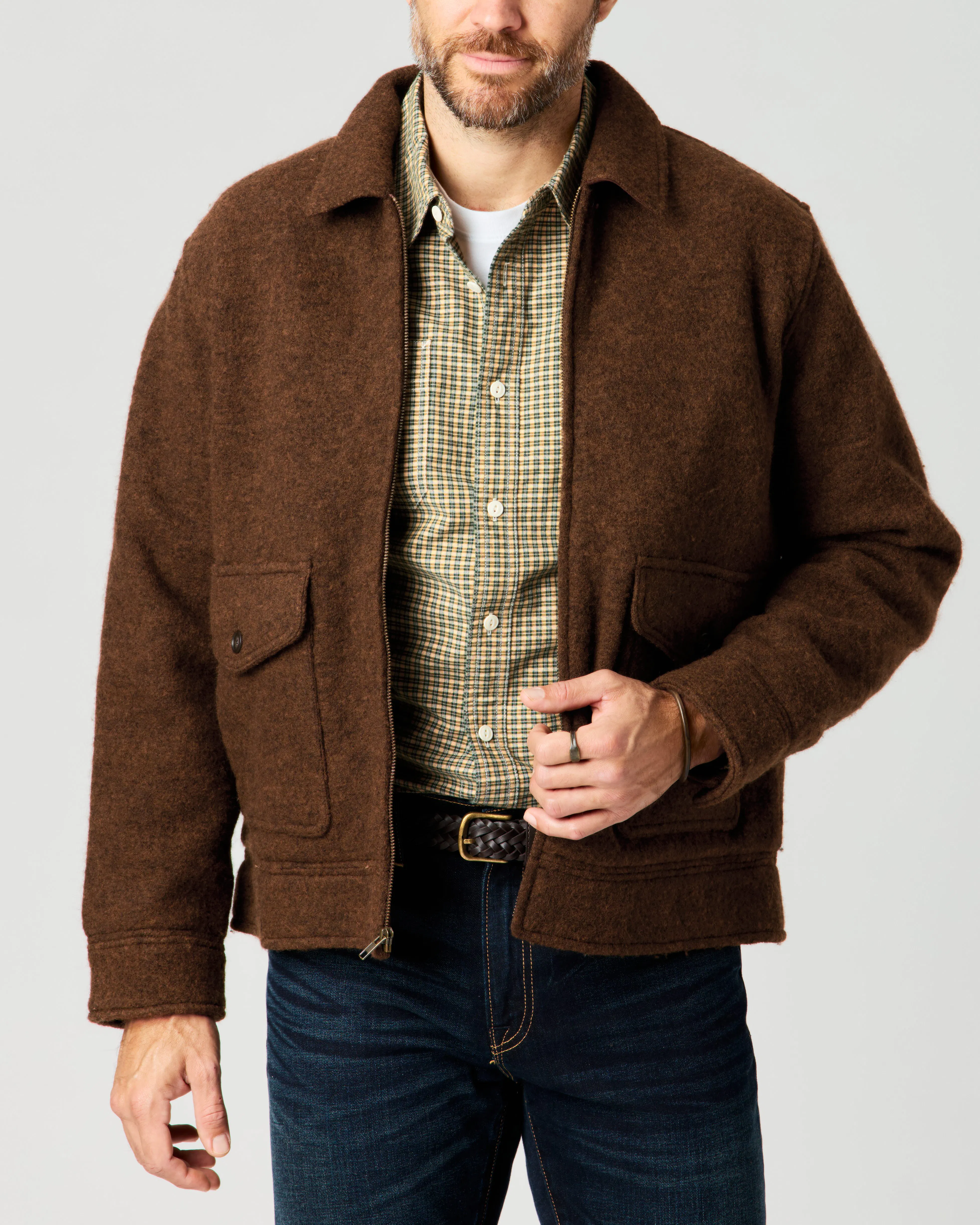 Flint and Tinder Boiled Wool Station Jacket - Dark Brown | Trucker