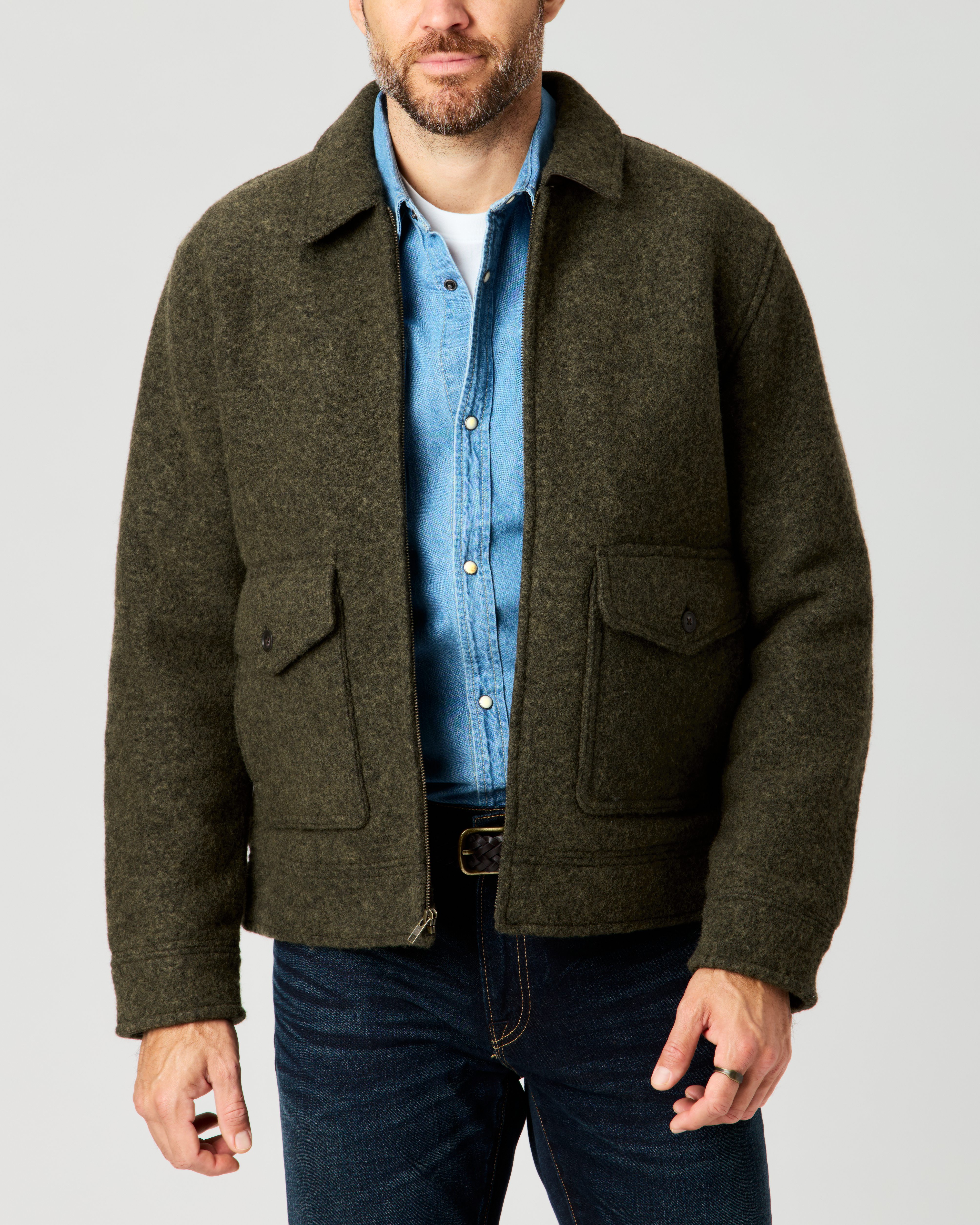 Flint and Tinder Boiled Wool Station Jacket - Loden Olive