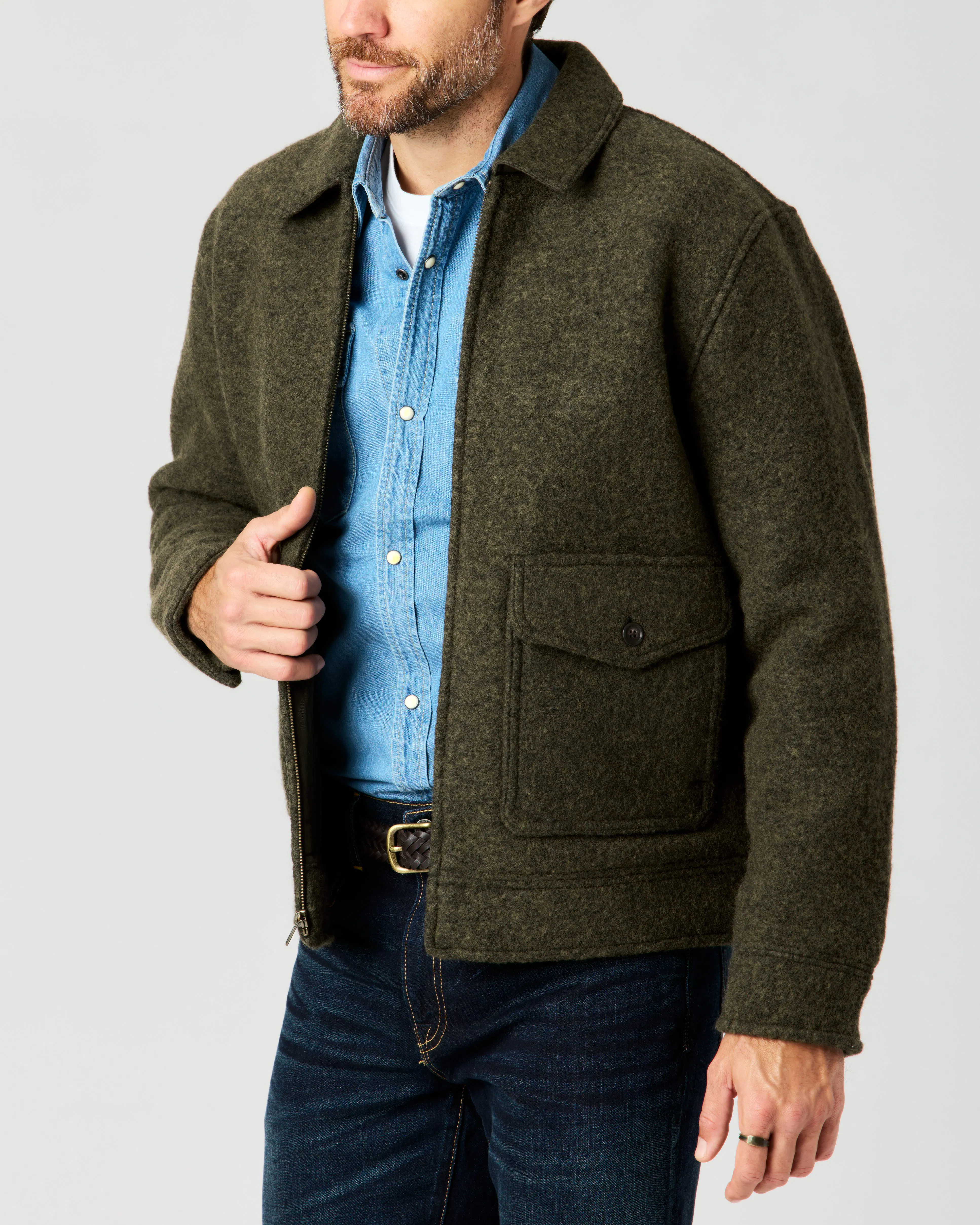 Flint and Tinder Boiled Wool Station Jacket - Loden Olive