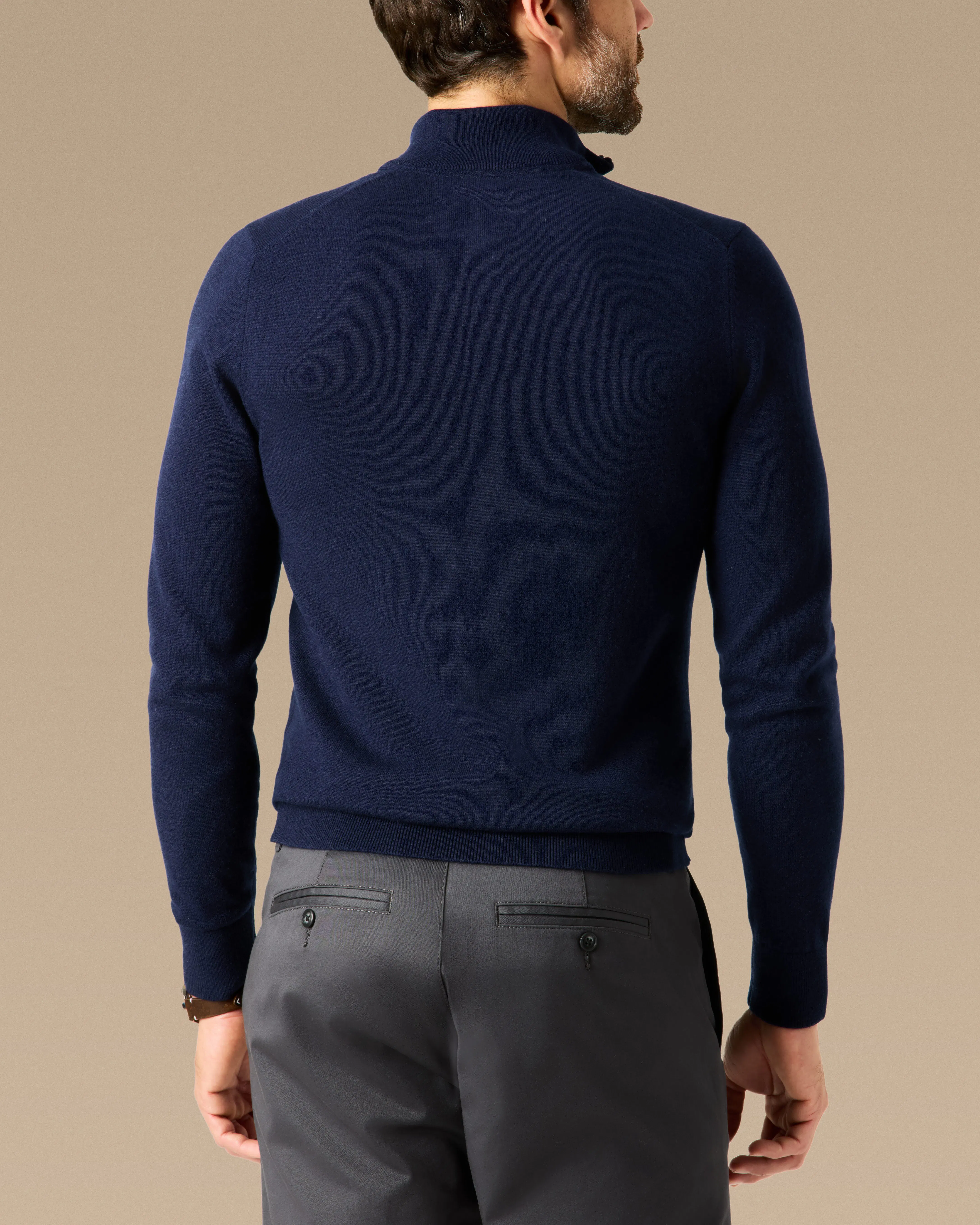 Wills EasyCash Merino Quarter Zip Sweater - Navy | Quarter-Zip