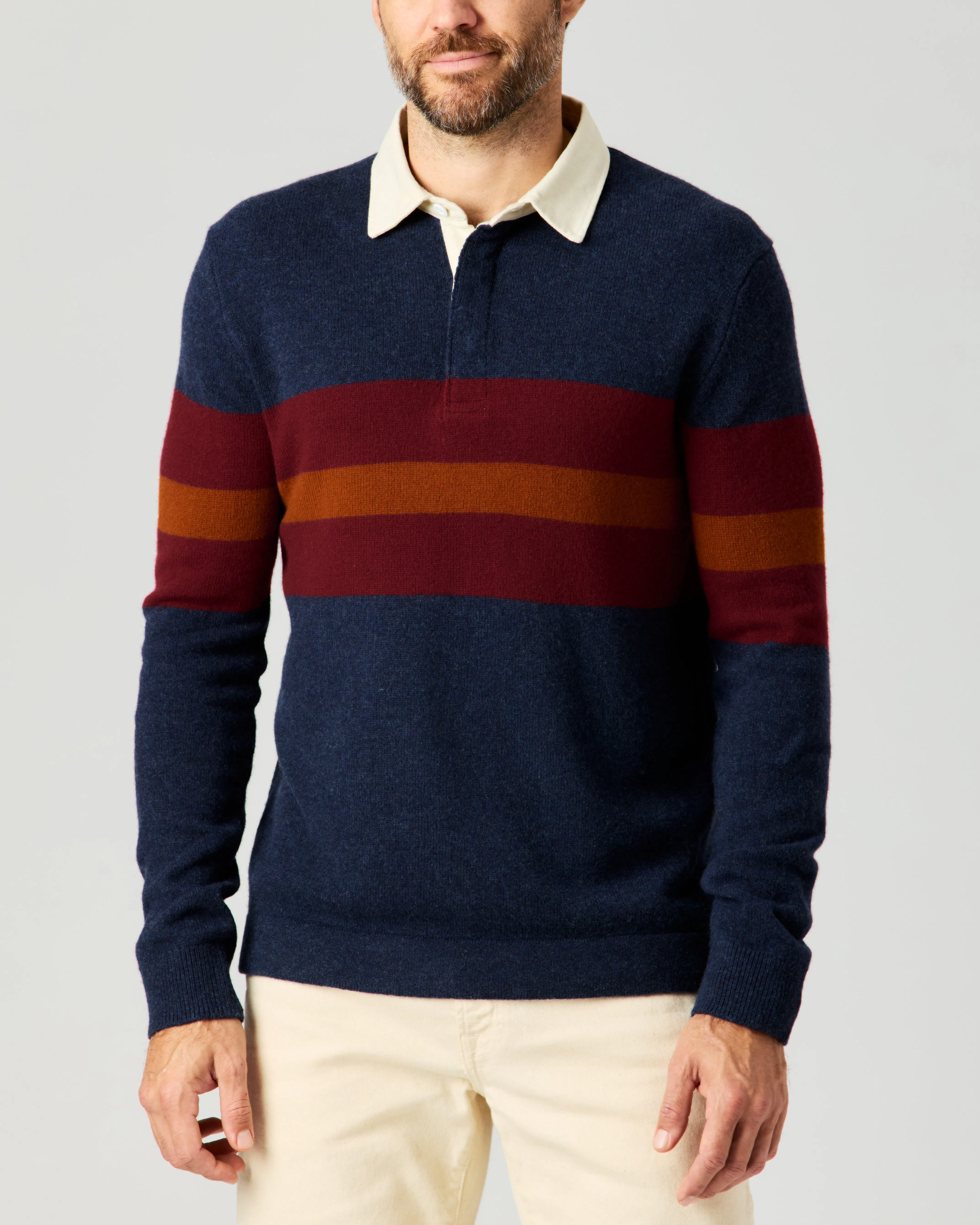 Flint and Tinder Merino Rugby Sweater - Indigo Stripe | Fisherman 
