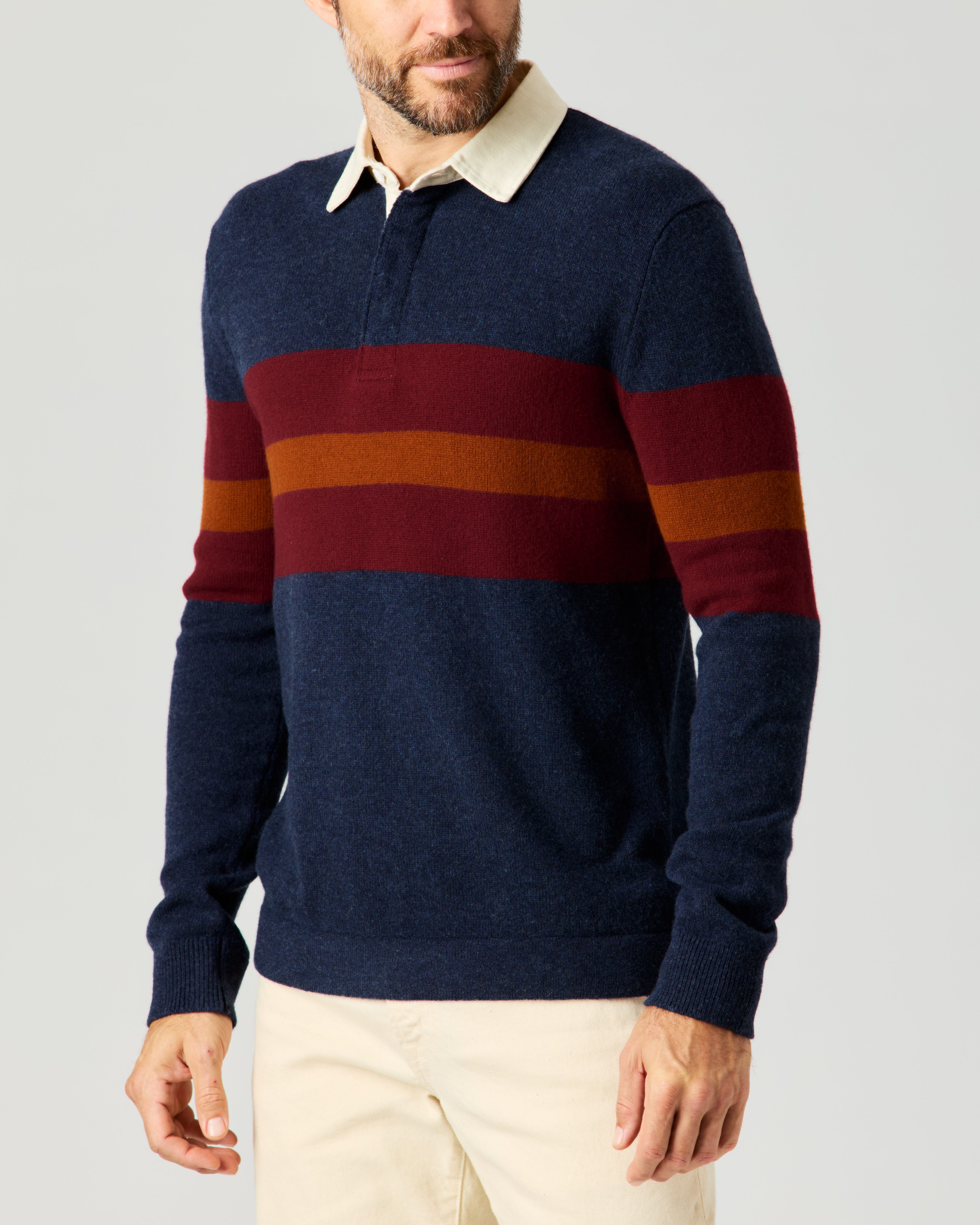 Flint and Tinder Merino Rugby Sweater - Indigo Stripe | Fisherman