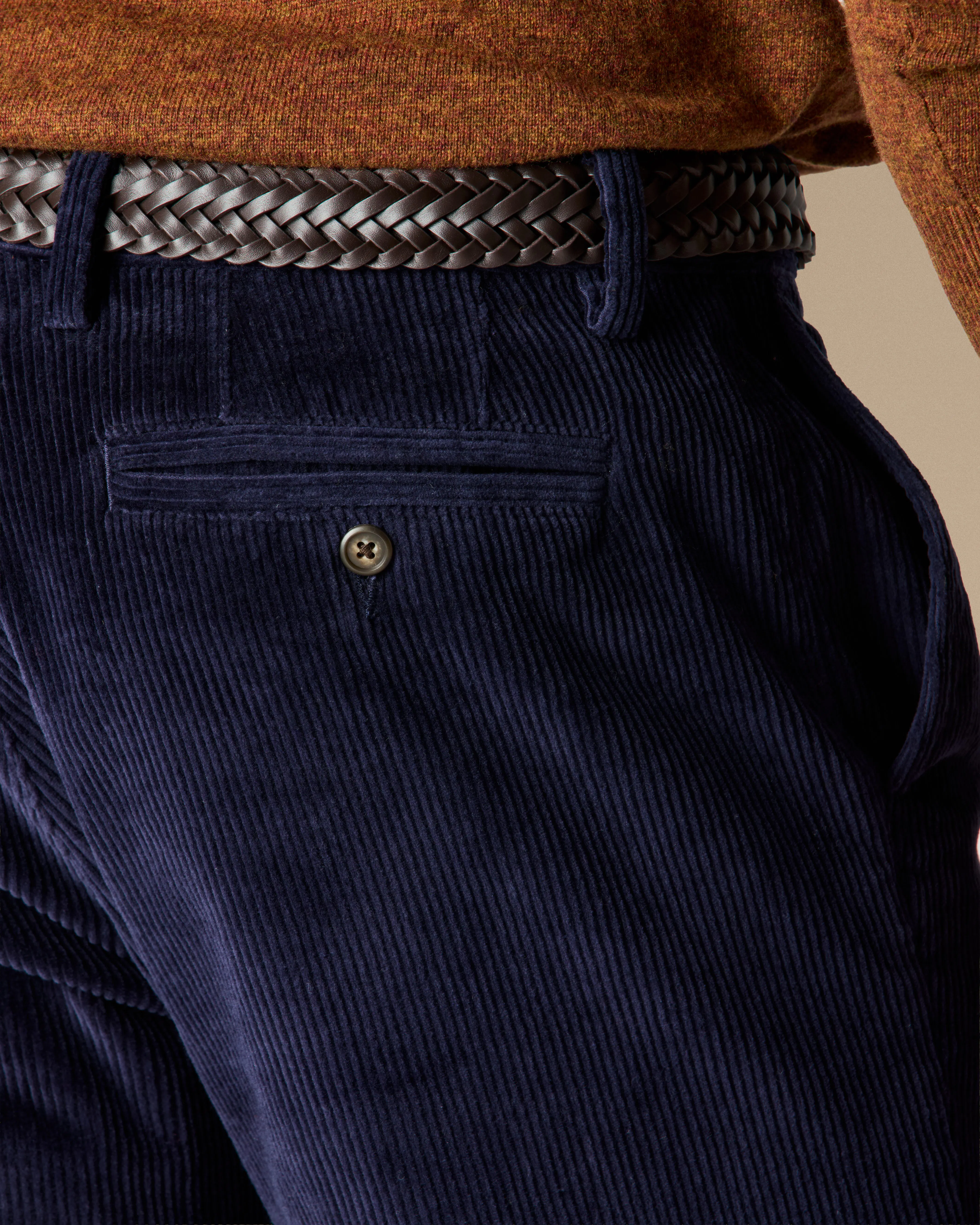 Wills Pleated Cord Trouser - Navy | Dress Pants | Huckberry
