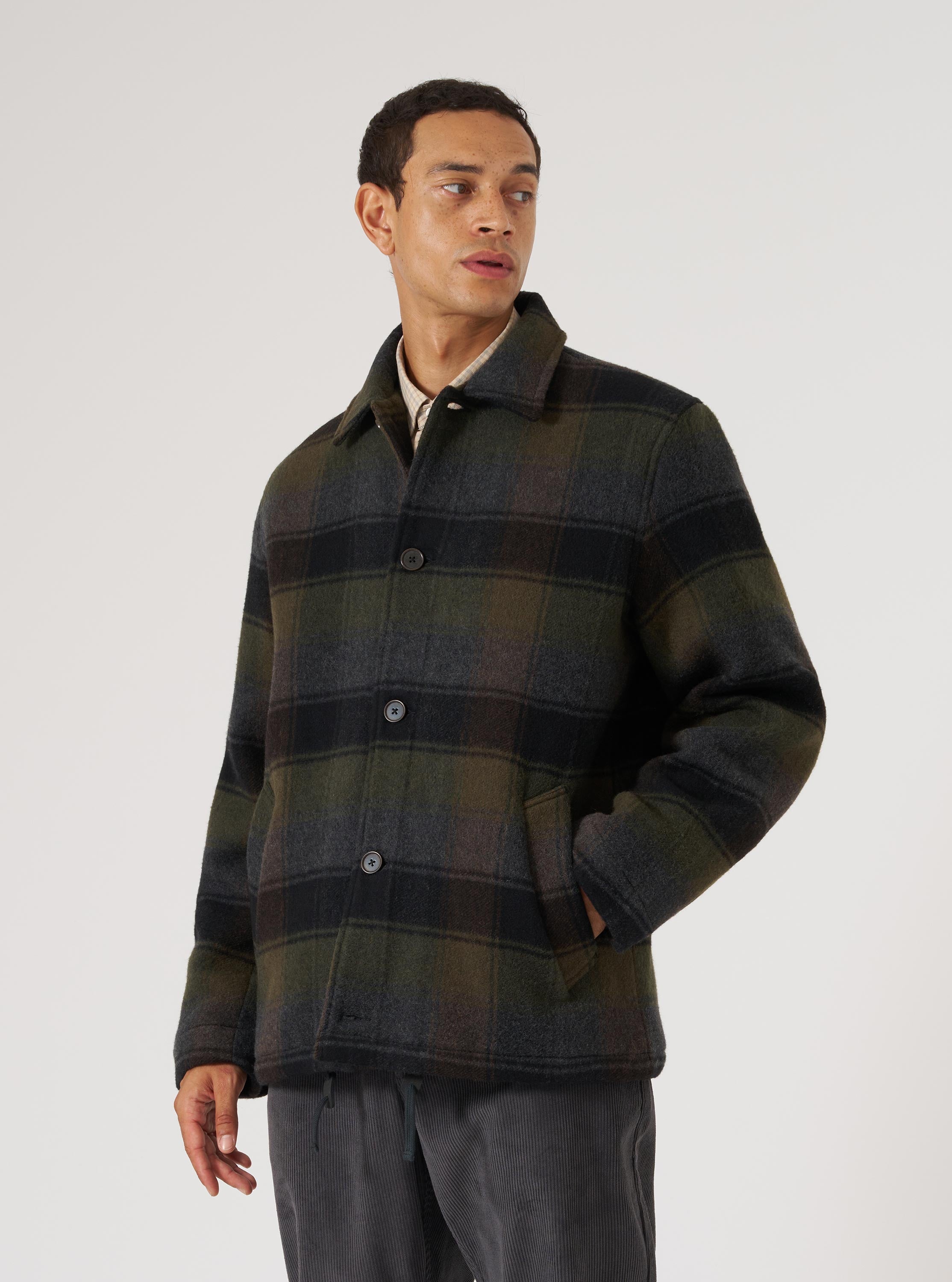 Universal Works Wayfarer Berlin Wool Jacket - Black/Brown | Fleece