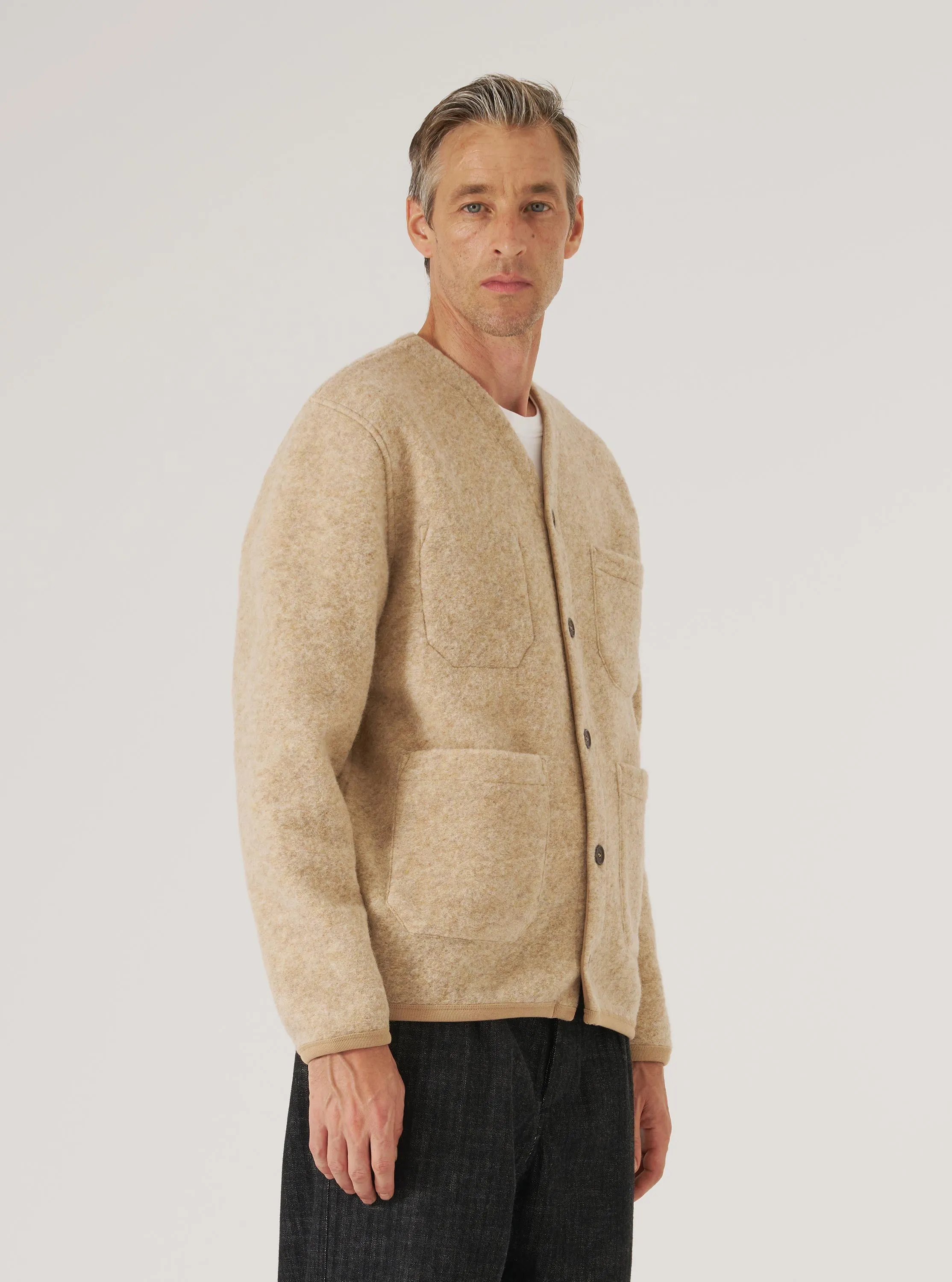 Universal Works Wool Fleece Cardigan - Fawn | Cardigan Sweaters