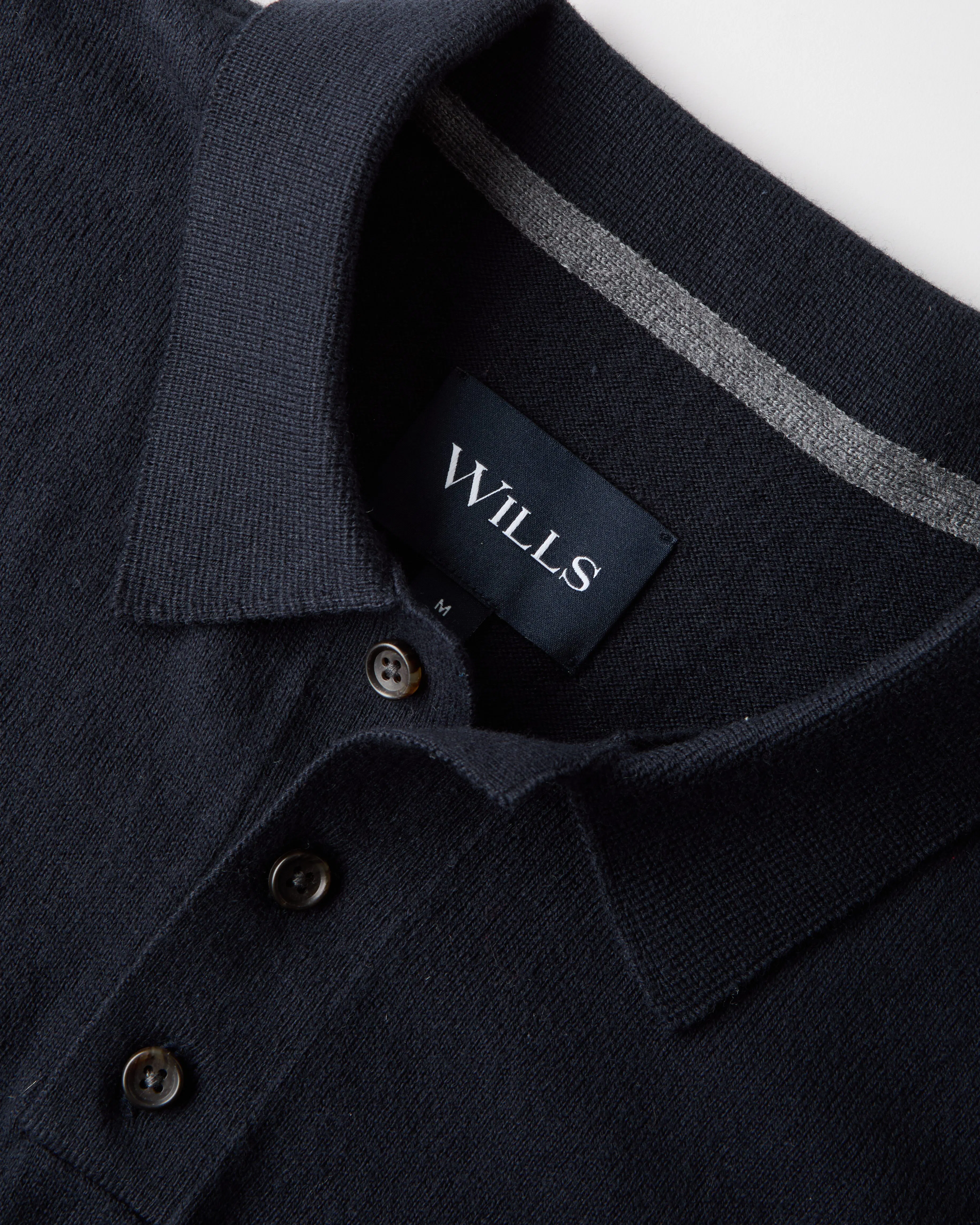 Wills Fine Ribbed Cotton Cashmere Polo Shirt - Dark Navy | Sweater