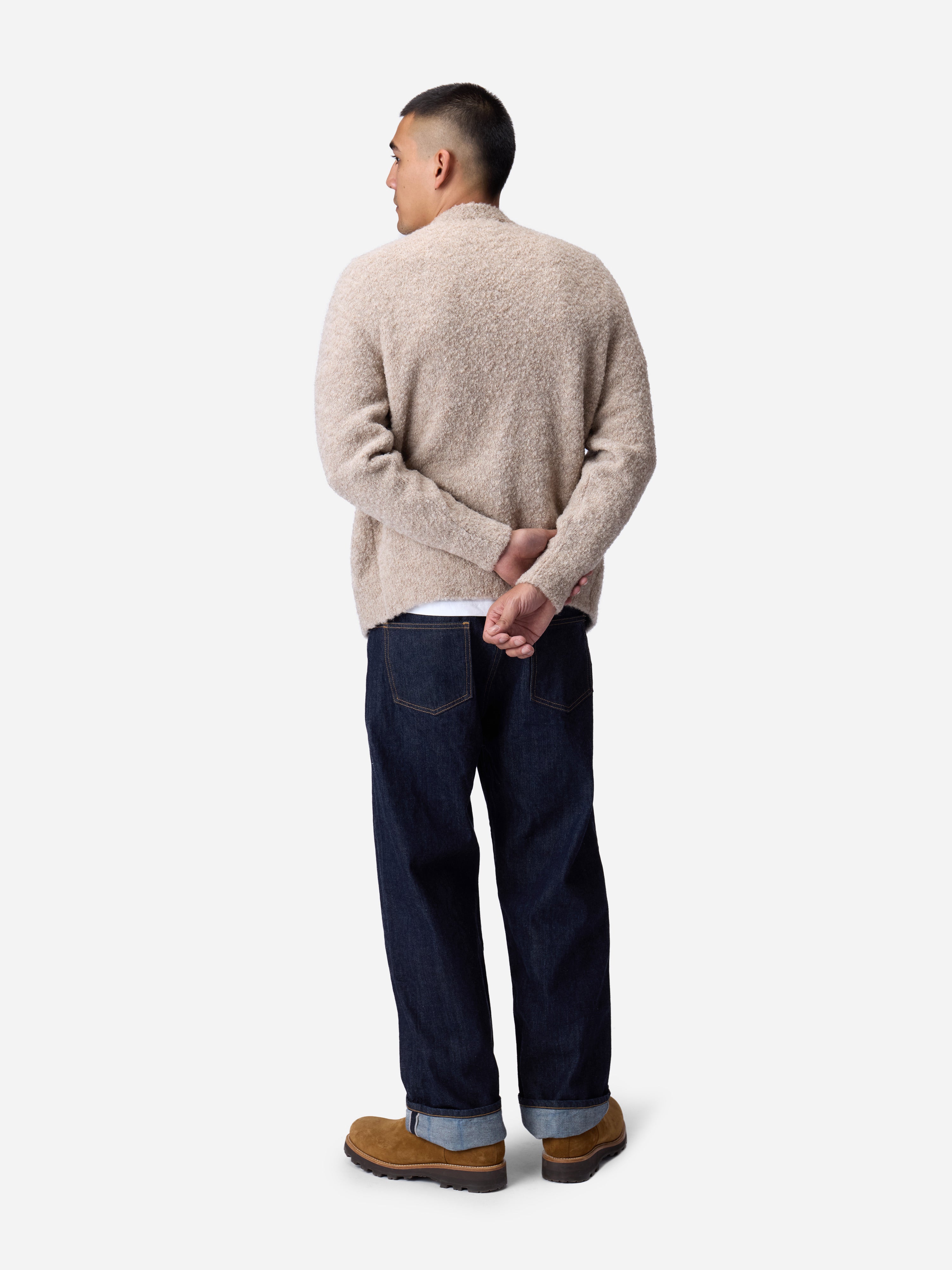 ounce 韓国 fog alpaca boucle knit cardigan 3sixteen Boucle Alpaca V-Neck Cardigan - Khaki | Cardigan Sweaters
