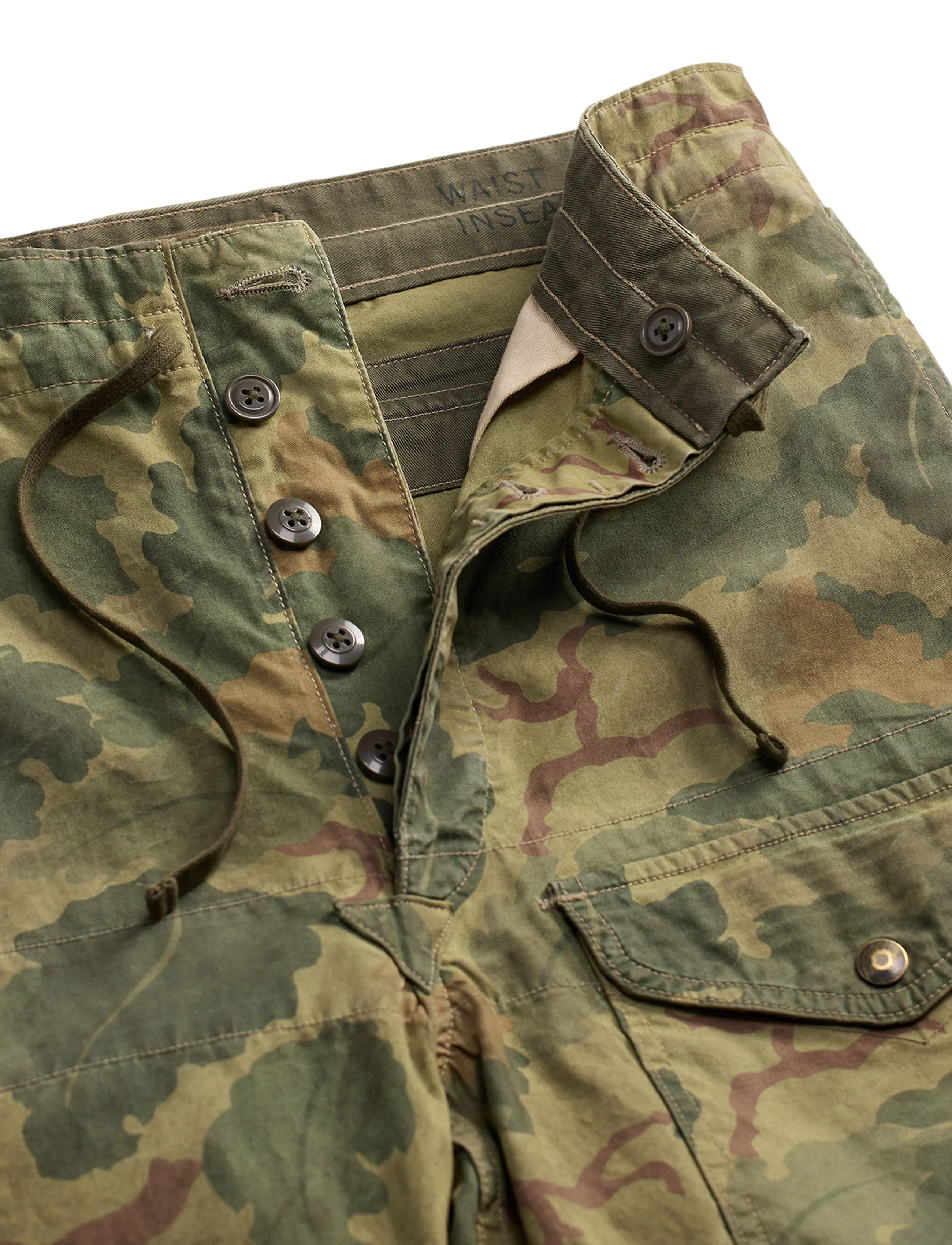 RRL Kempt Drawstring Cargo Pant - Olive Leaf Camo | Drawstring 