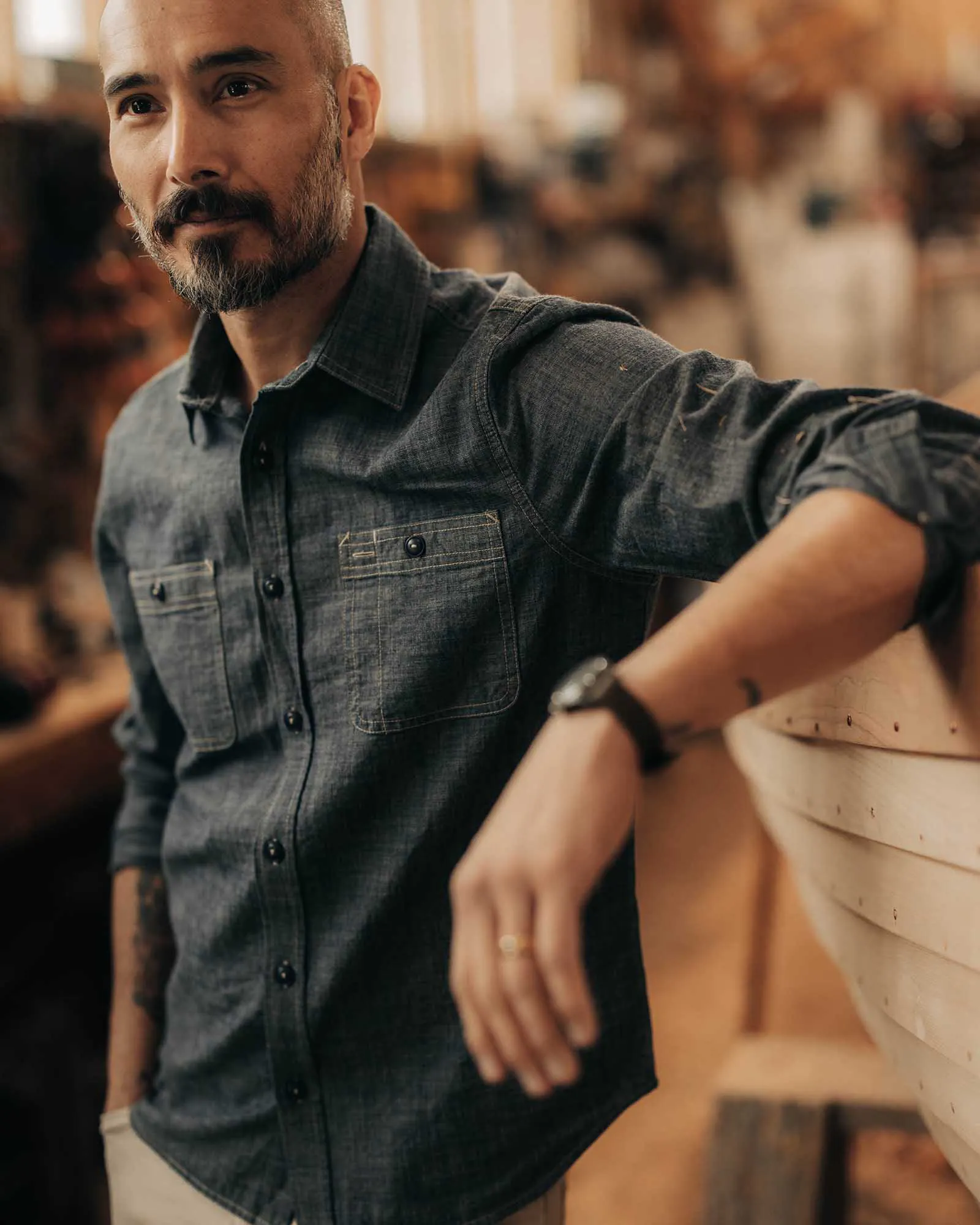 The Foundry Shirt in Rinsed Indigo Chambray - S - 38 - Taylor Stitch The Foundry Shirt in Rinsed Indigo Chambray - S - 38 - Taylor Stitch