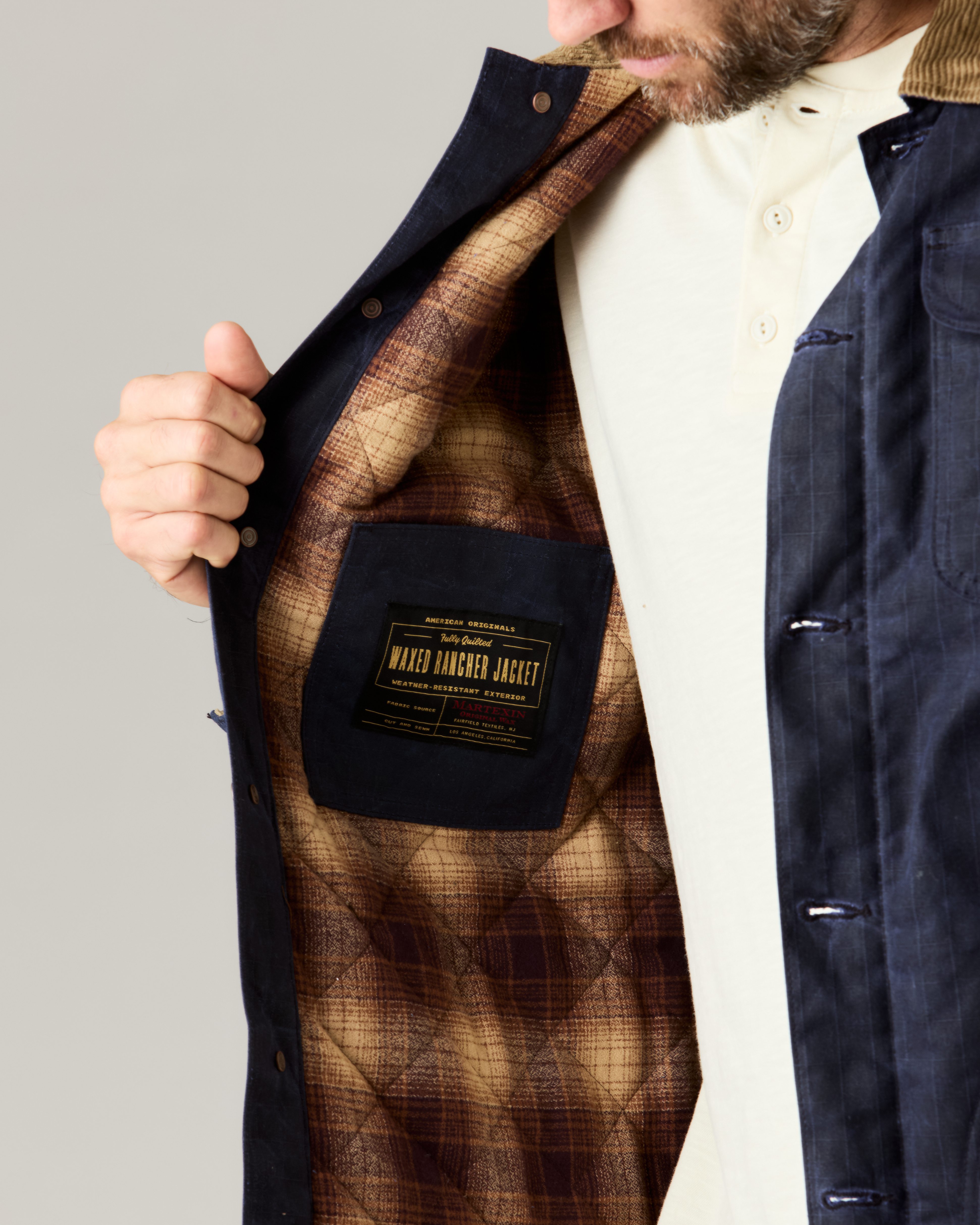 Flint and Tinder Flannel-Lined Quilted Waxed Rancher Jacket - Navy