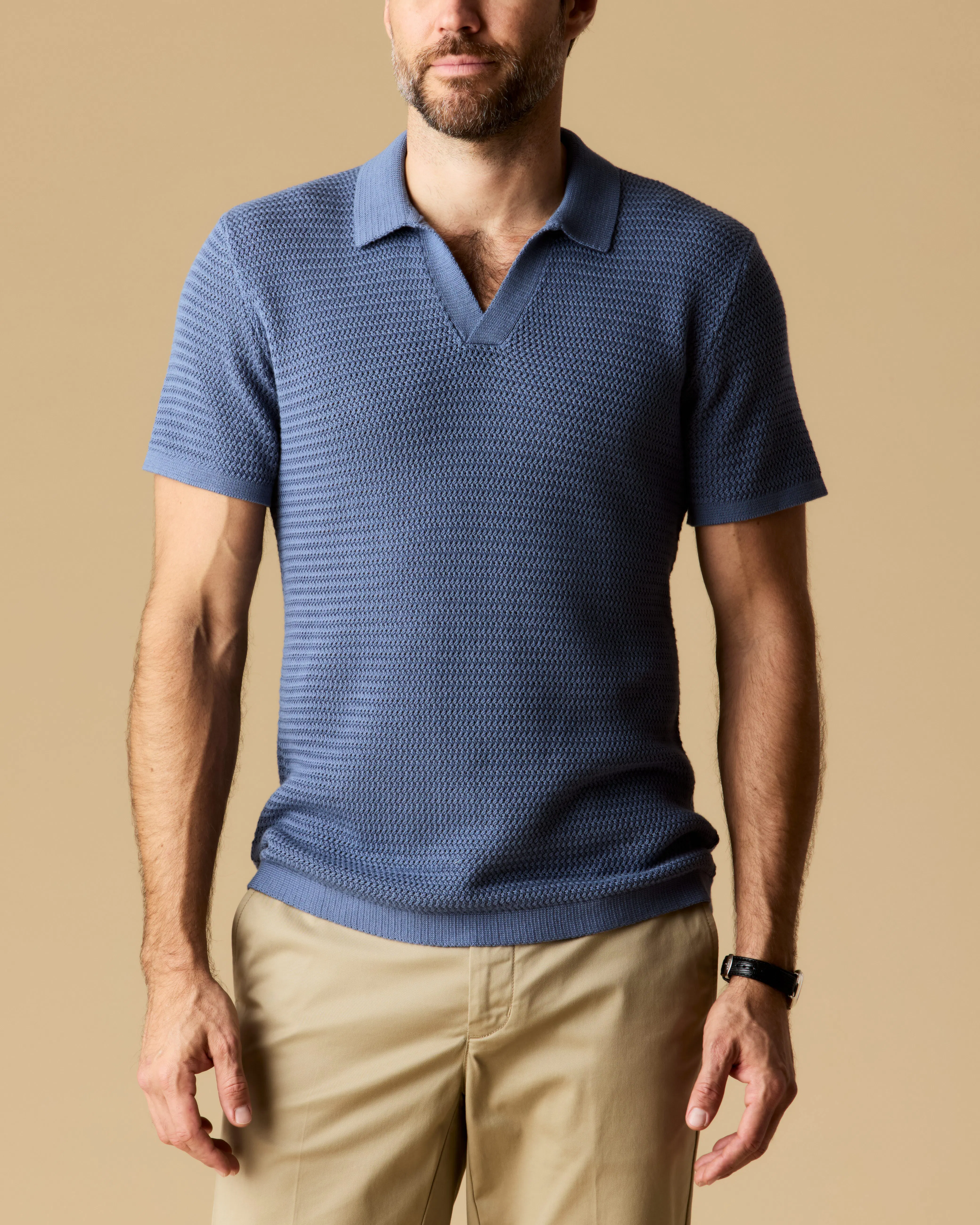 Wills Crochet Johnny Collar Polo - Mist Blue | Sweater Polos