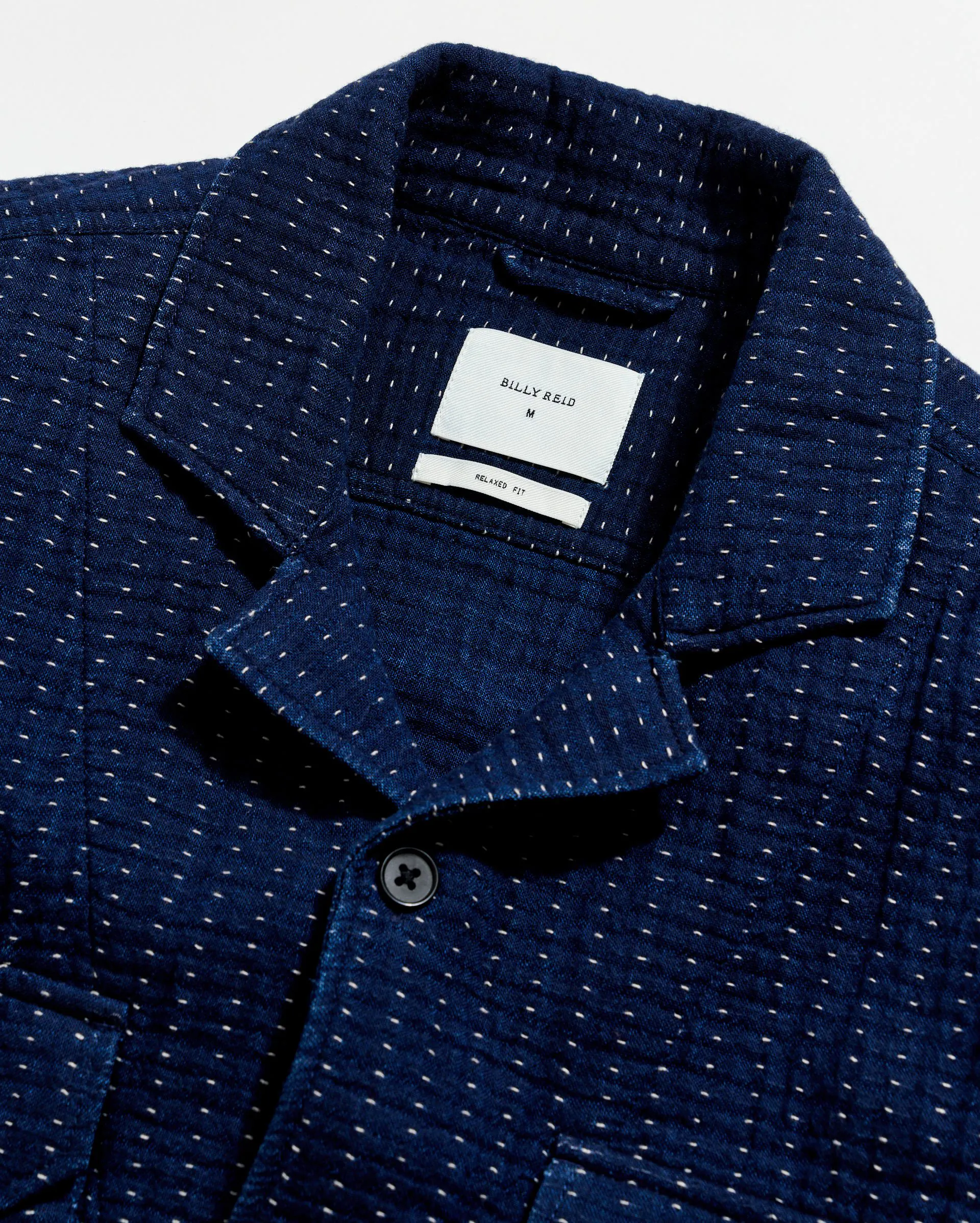 Billy Reid Pin Dot Dobby Two Pocket Overshirt - Carbon Blue