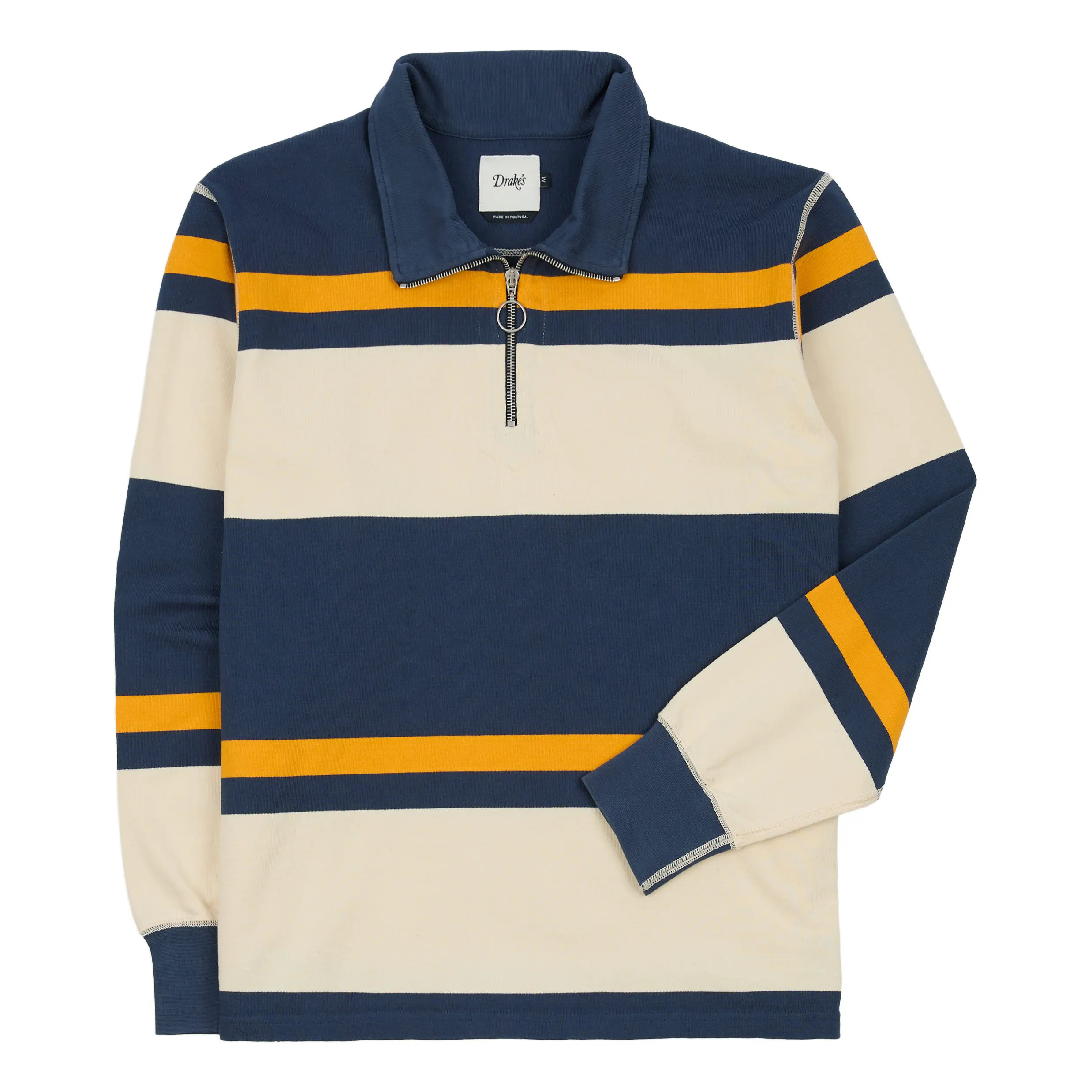 Drake's Striped Rugby Shirt - Ecru, Navy, & Yellow | Polo Shirts