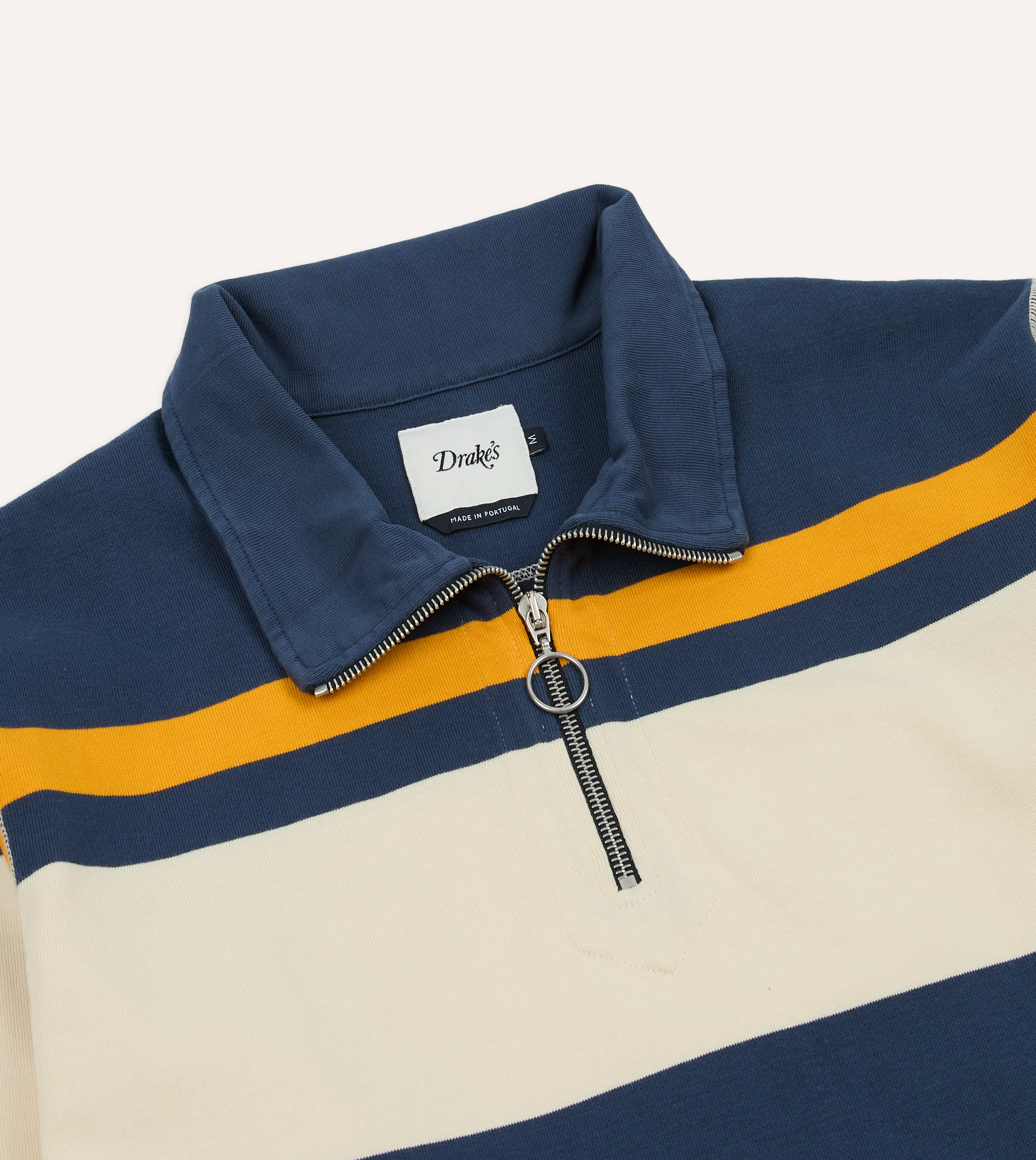 Drake's Striped Rugby Shirt - Ecru, Navy, & Yellow | Polo Shirts