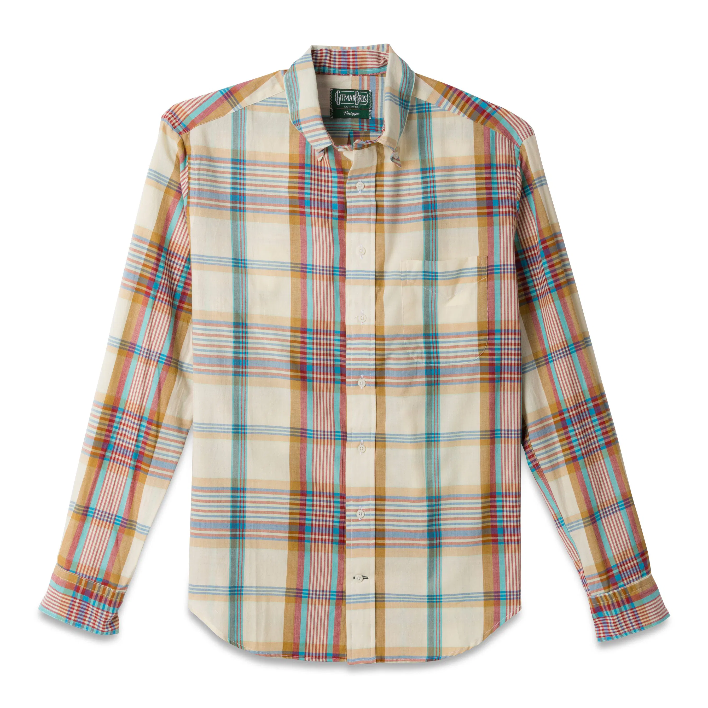 Gitman Vintage Archive Madras Long Sleeve Shirt - Tan | Long 