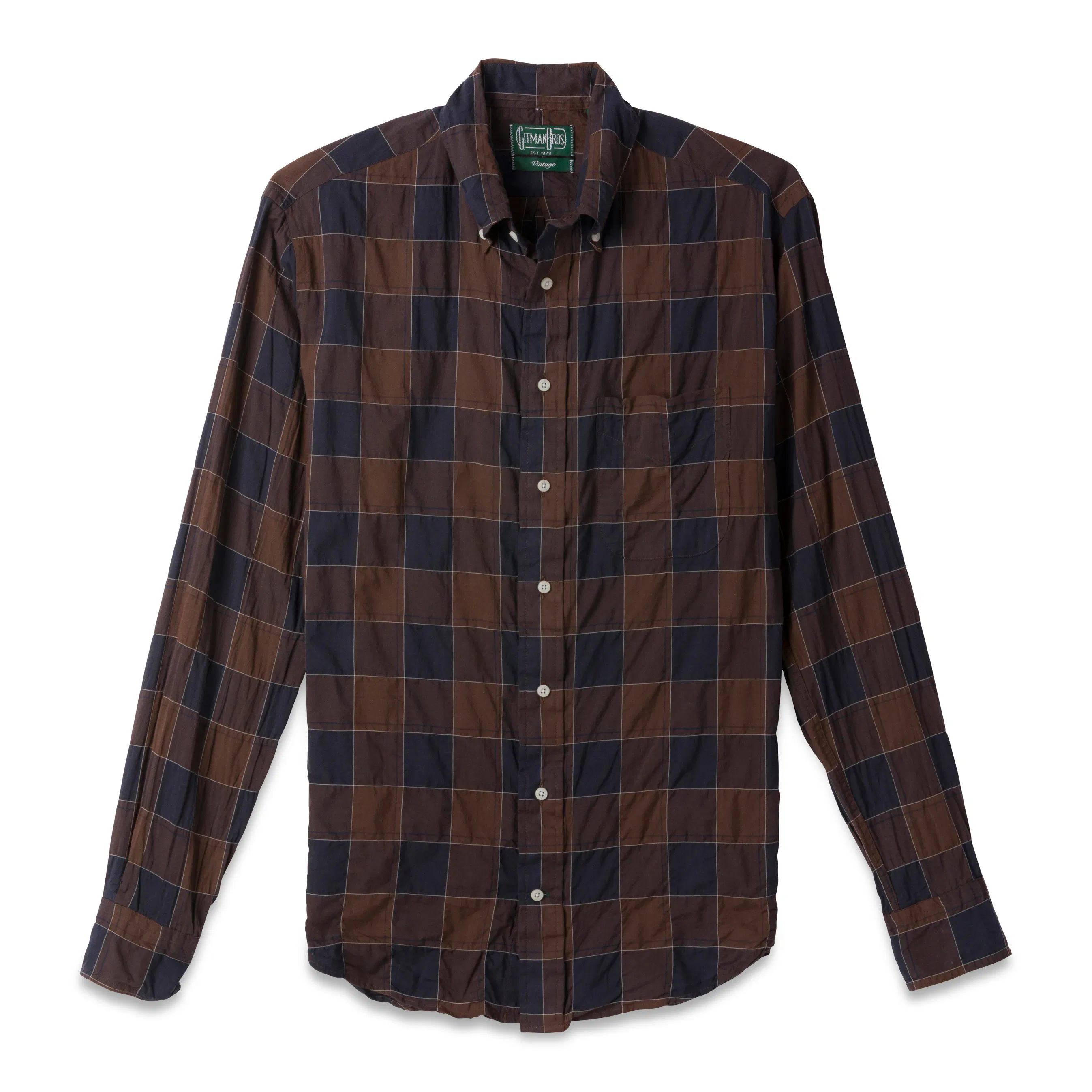 Gitman Vintage Japanese Check Oxford Shirt - Brown | Long Sleeve