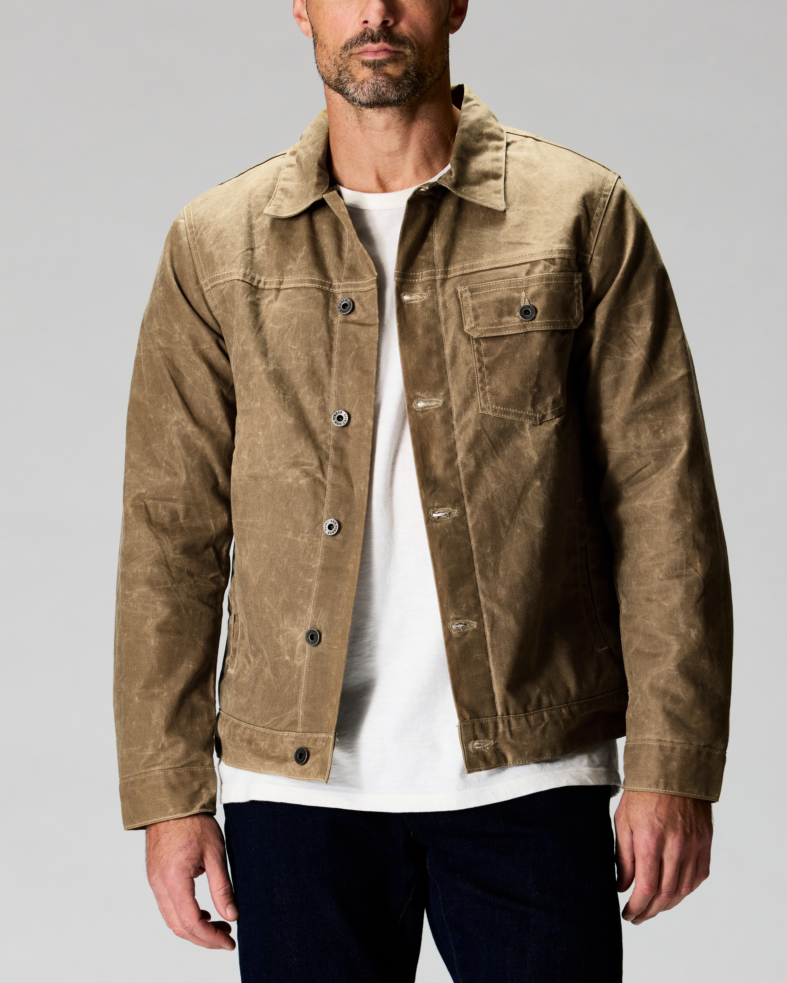 Flint and Tinder Flannel-Lined Waxed Trucker Jacket - Field Tan
