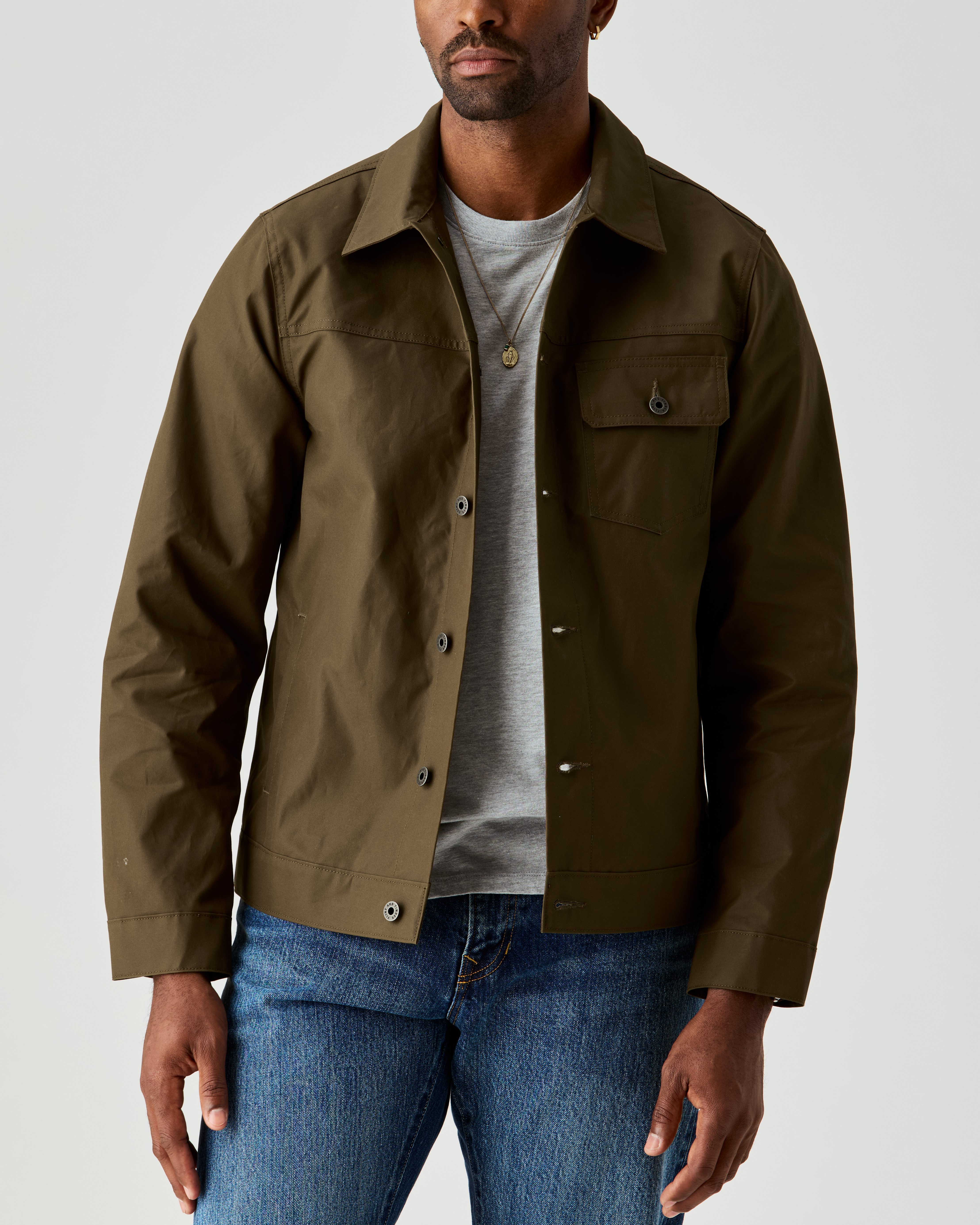 Flint and Tinder Dry Wax Trucker Jacket - Fatigue Green | Trucker