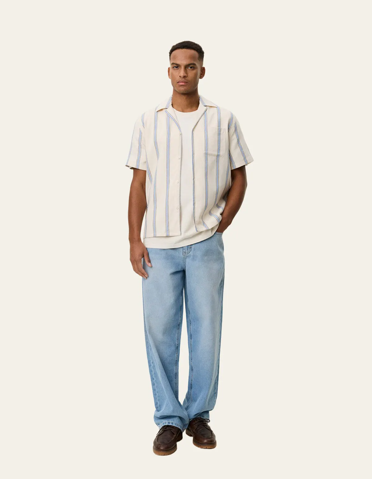 しんごぱん5351 STRIPE SHIRTS BL 2 Les Deux Lawson Short Sleeve Shirt - Eggnog White Stirpe | Short